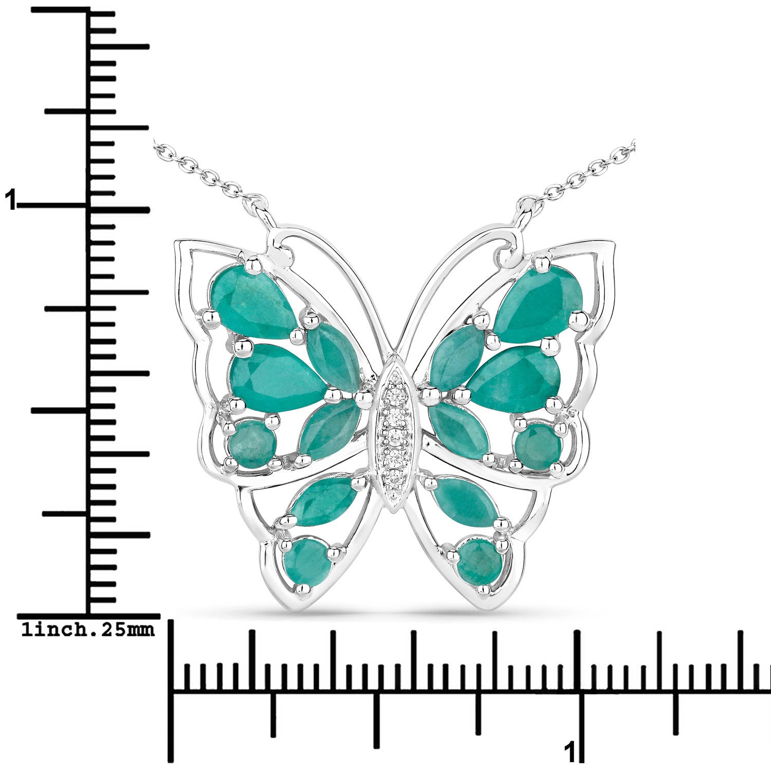 2.60 Carat Genuine Emerald and White Zircon .925 Sterling Silver Necklace on sale at MyriadMart