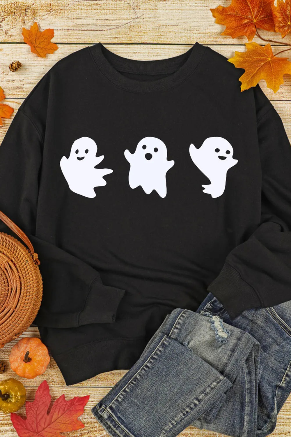 Ghost Round Neck Long Sleeve Sweatshirt - MyriadMart