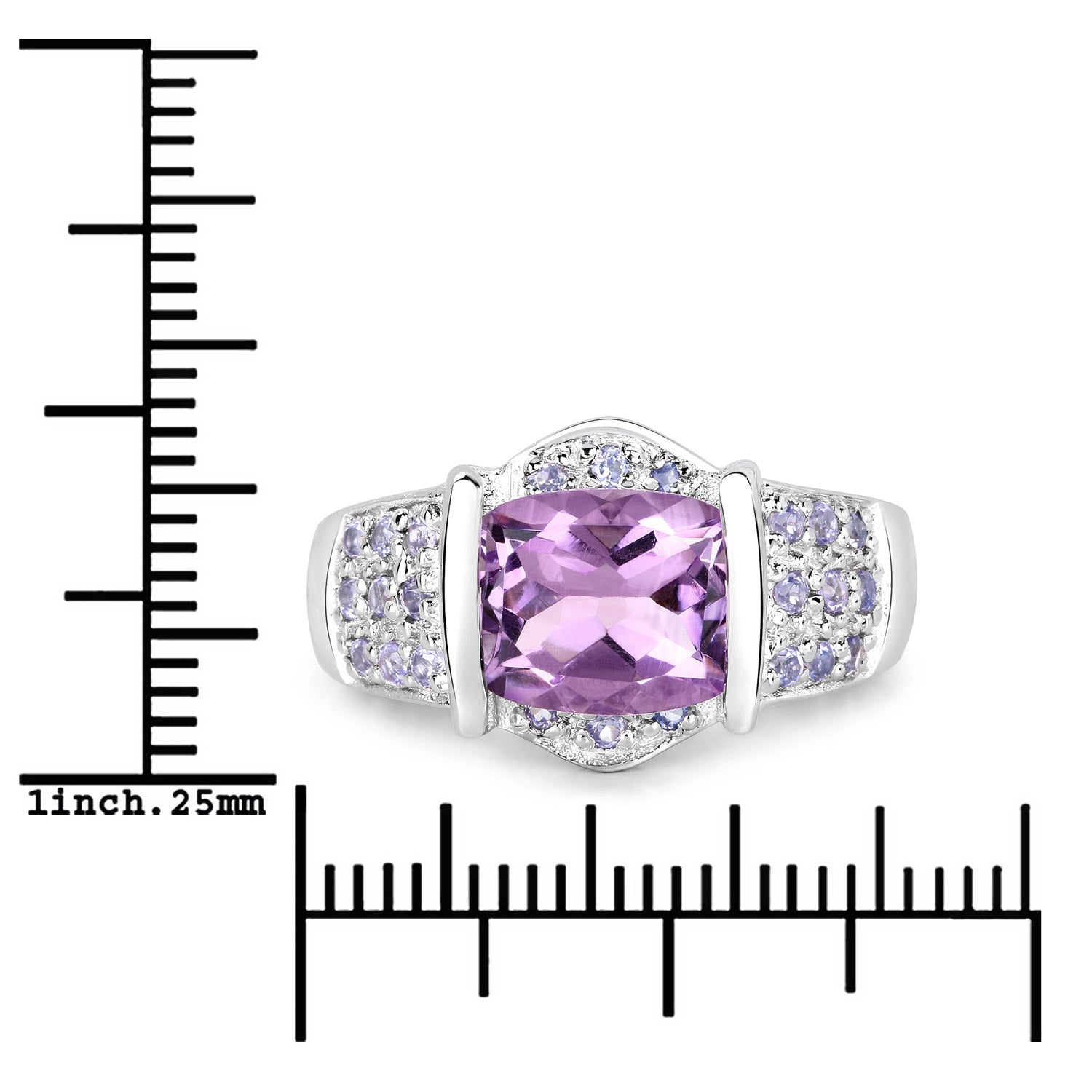 3.08 Carat Genuine Amethyst and Tanzanite .925 Sterling Silver Ring on sale at MyriadMart