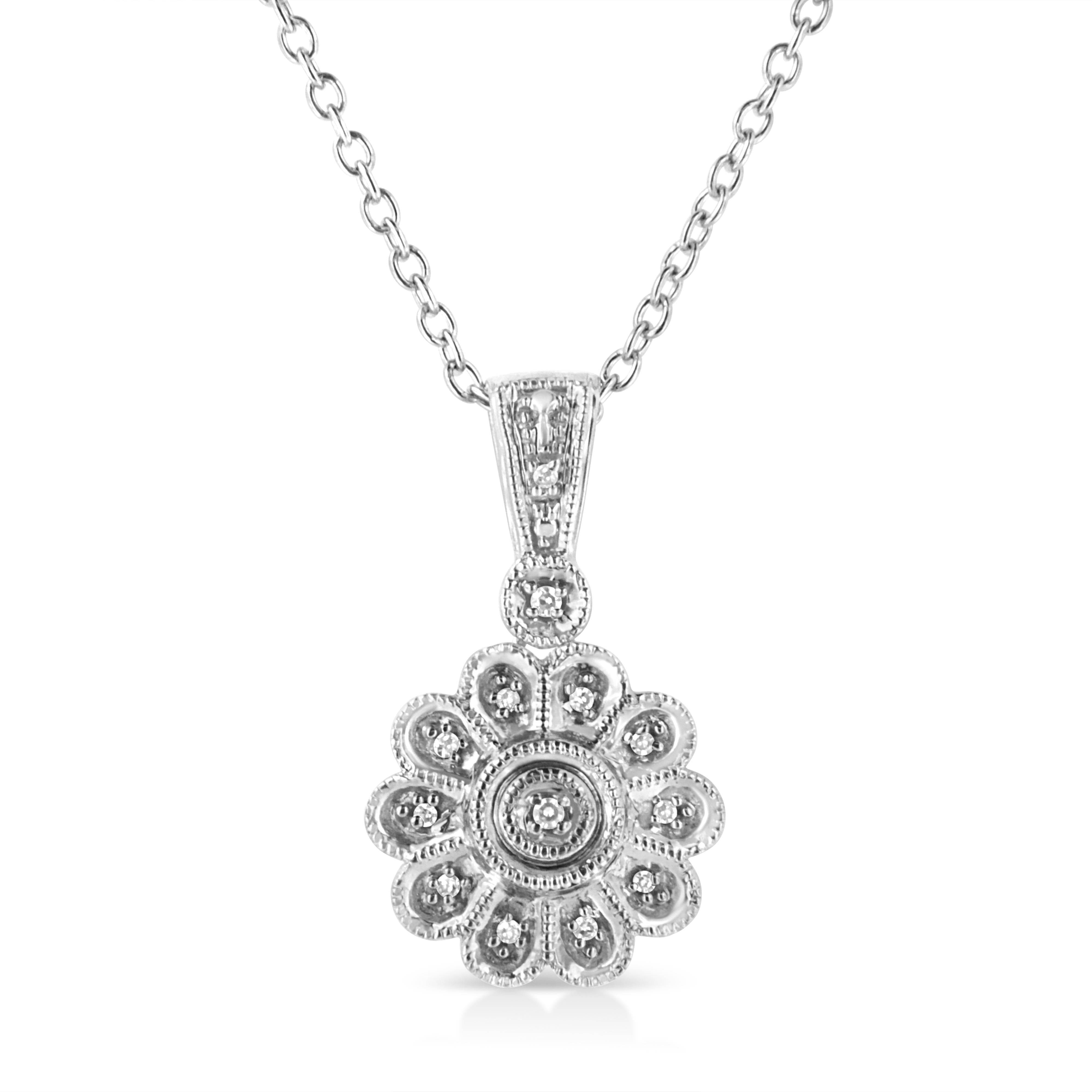 .925 Sterling Silver Diamond Accent Sunburst Milgrain 18" Pendant Necklace I-J Color, I1-I2 Clarity on sale at MyriadMart