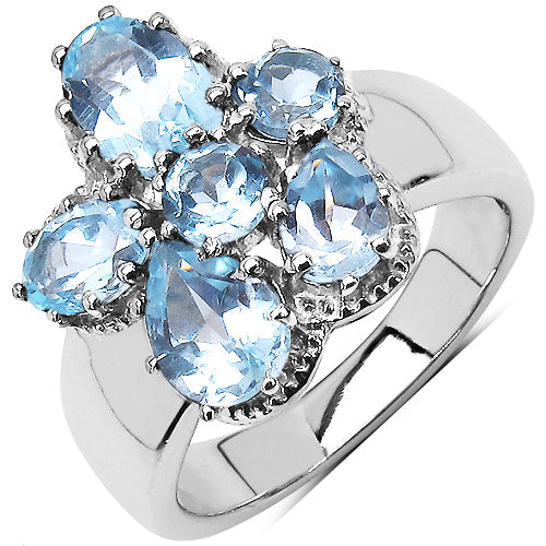 3.56 Carat Genuine Blue Topaz .925 Sterling Silver Cluster Ring on sale at MyriadMart