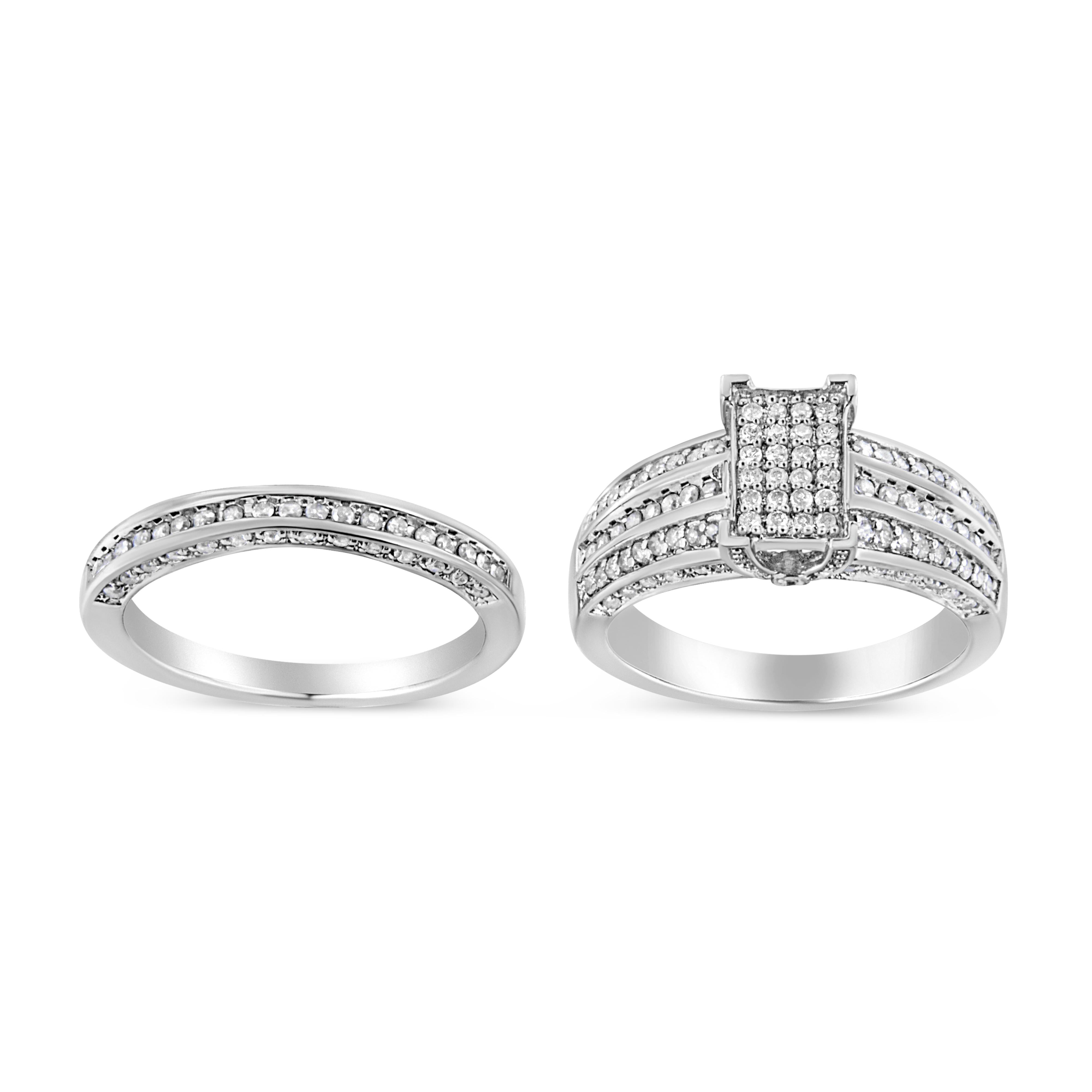 .925 Sterling Silver 3/4 Cttw Prong Set Round Diamond Composite Engagement Ring and Band Set I-J Color, I3 Clarity - Size 6.5 on sale at MyriadMart