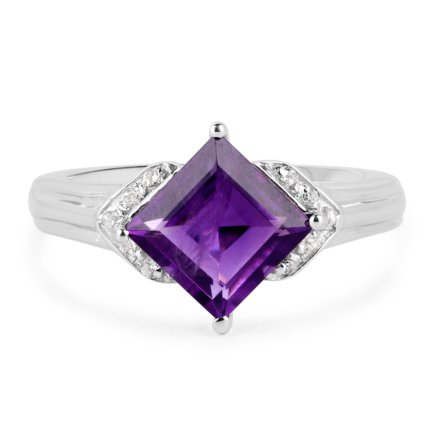 2.55 Carat Genuine Amethyst and White Topaz .925 Sterling Silver Ring on sale at MyriadMart
