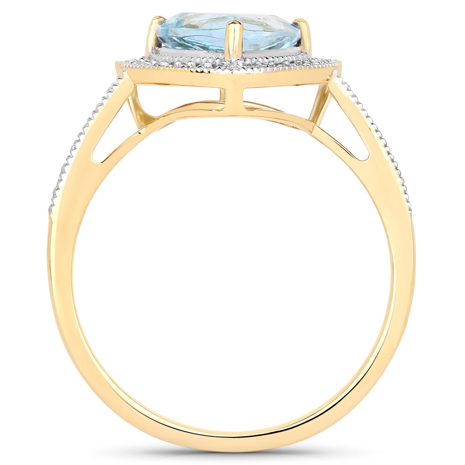 1.58 Carat Genuine Aquamarine and White Diamond 14K Yellow Gold Ring on sale at MyriadMart