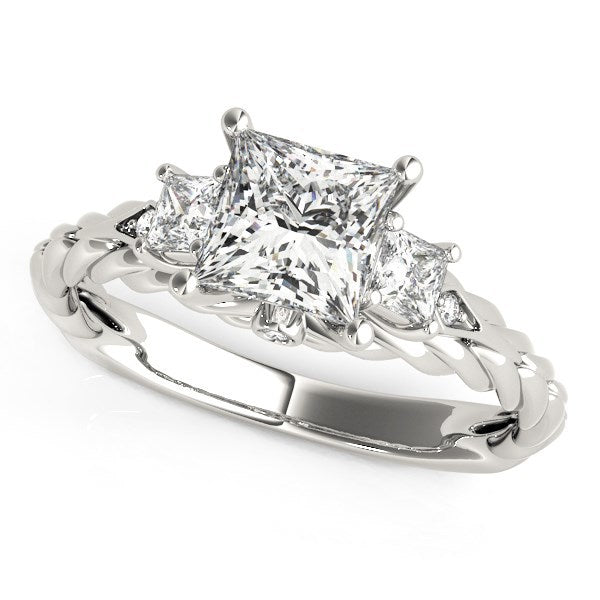 14k White Gold Princess Cut 3 Stone Antique Style Diamond Ring 1 1/8 cttw on sale at MyriadMart