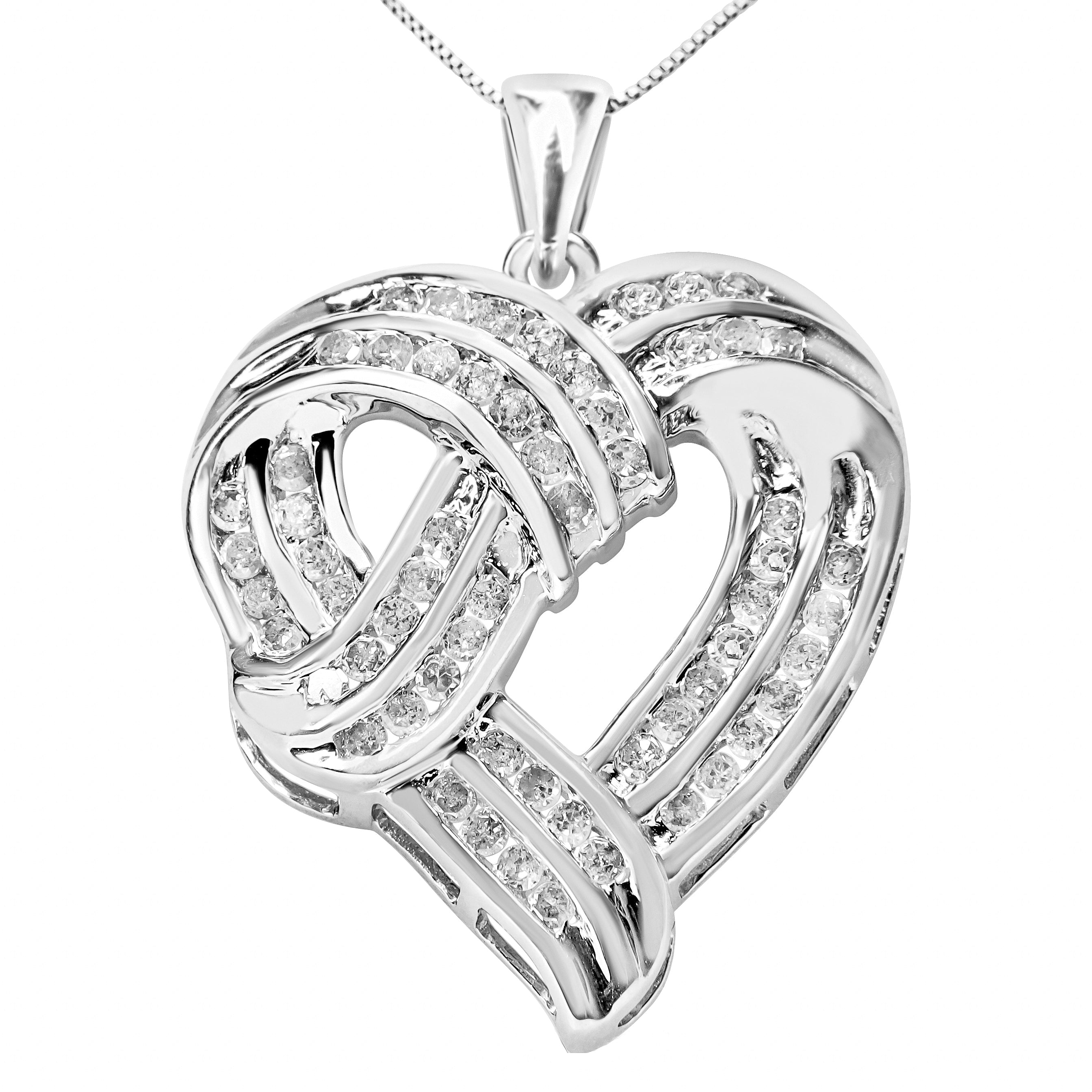 .925 Sterling Silver 1 1/4 Cttw Round Diamond Openwork Ribbon Weave Heart Pendant 18" Necklace I-J Color, I3 Clarity on sale at MyriadMart