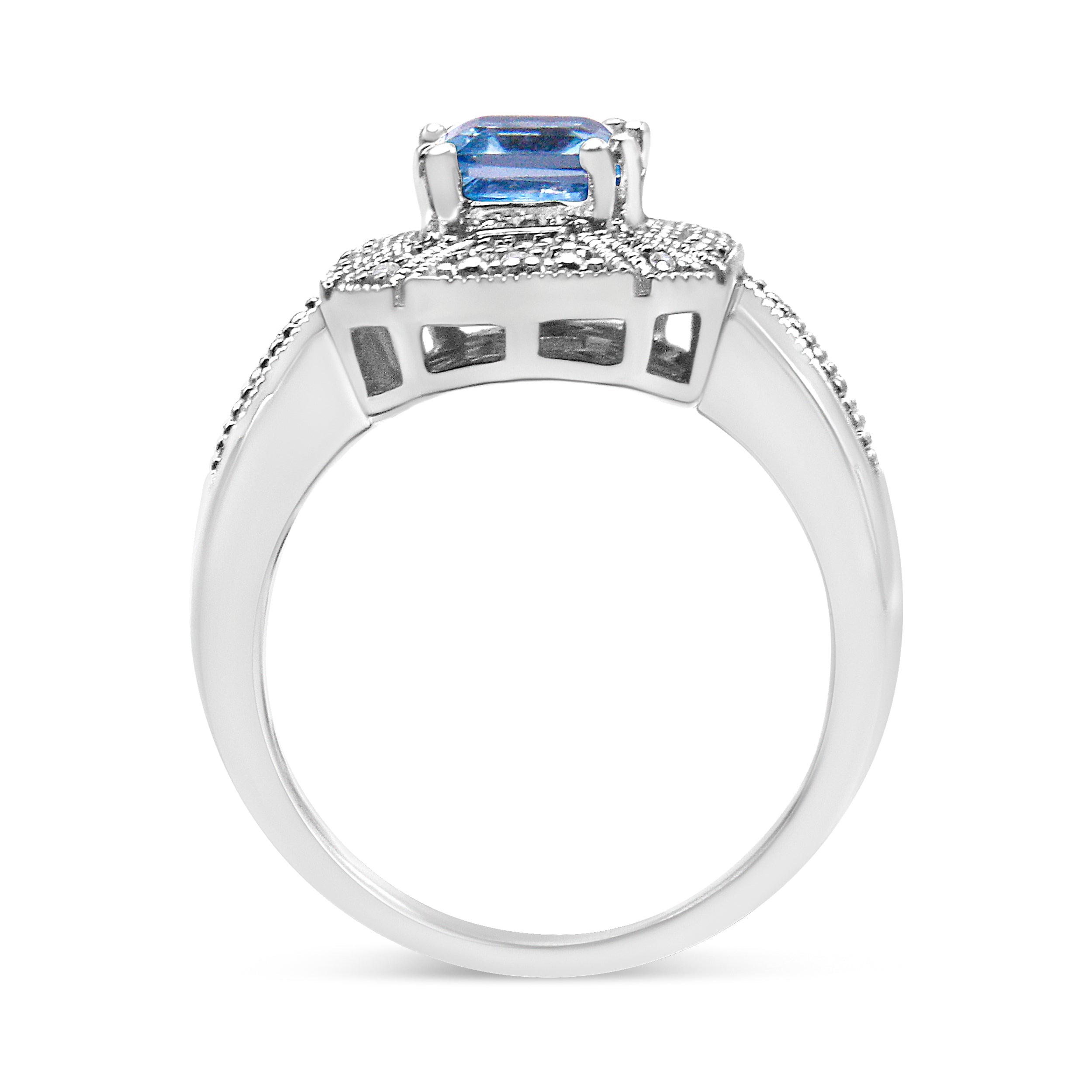.925 Sterling Silver Diamond Accent and 8X6 mm Emerald-Shape Blue Topaz Ring I-J Color, I2-I3 Clarity - Ring Size 7 on sale at MyriadMart