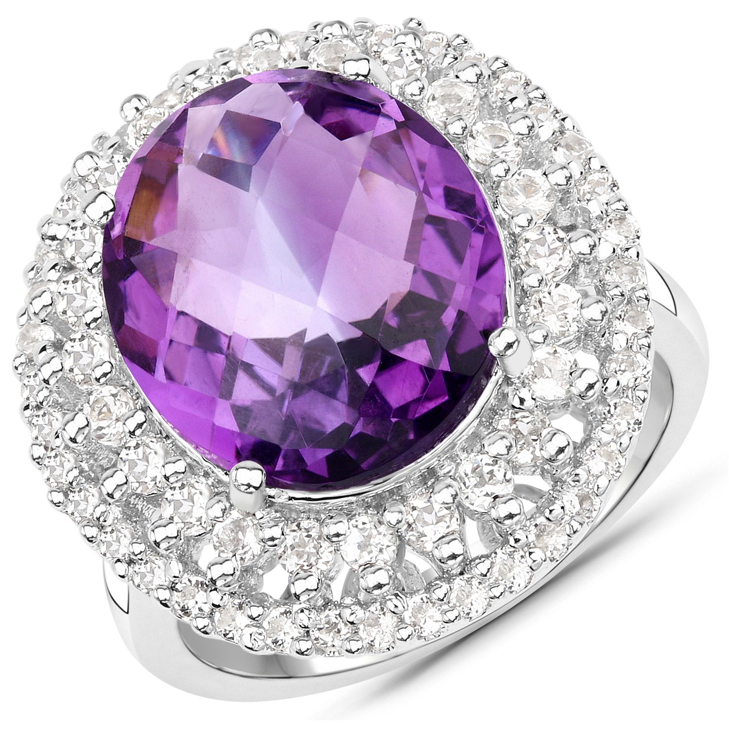 8.41 Carat Genuine Amethyst and White Topaz .925 Sterling Silver Ring on sale at MyriadMart