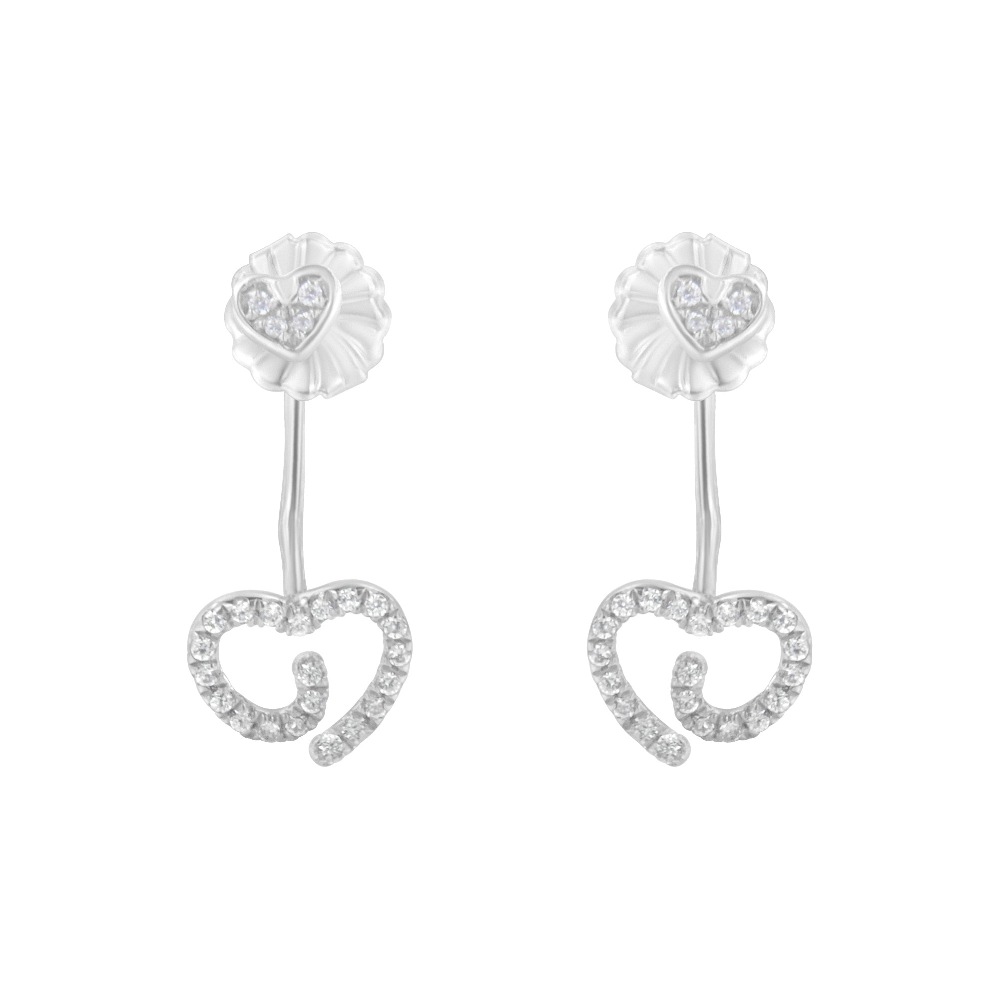 .925 Sterling Silver 1/4 Cttw Diamond Swirl Heart Front/Back Earrings I-J Color, I2-I3 Clarity on sale at MyriadMart
