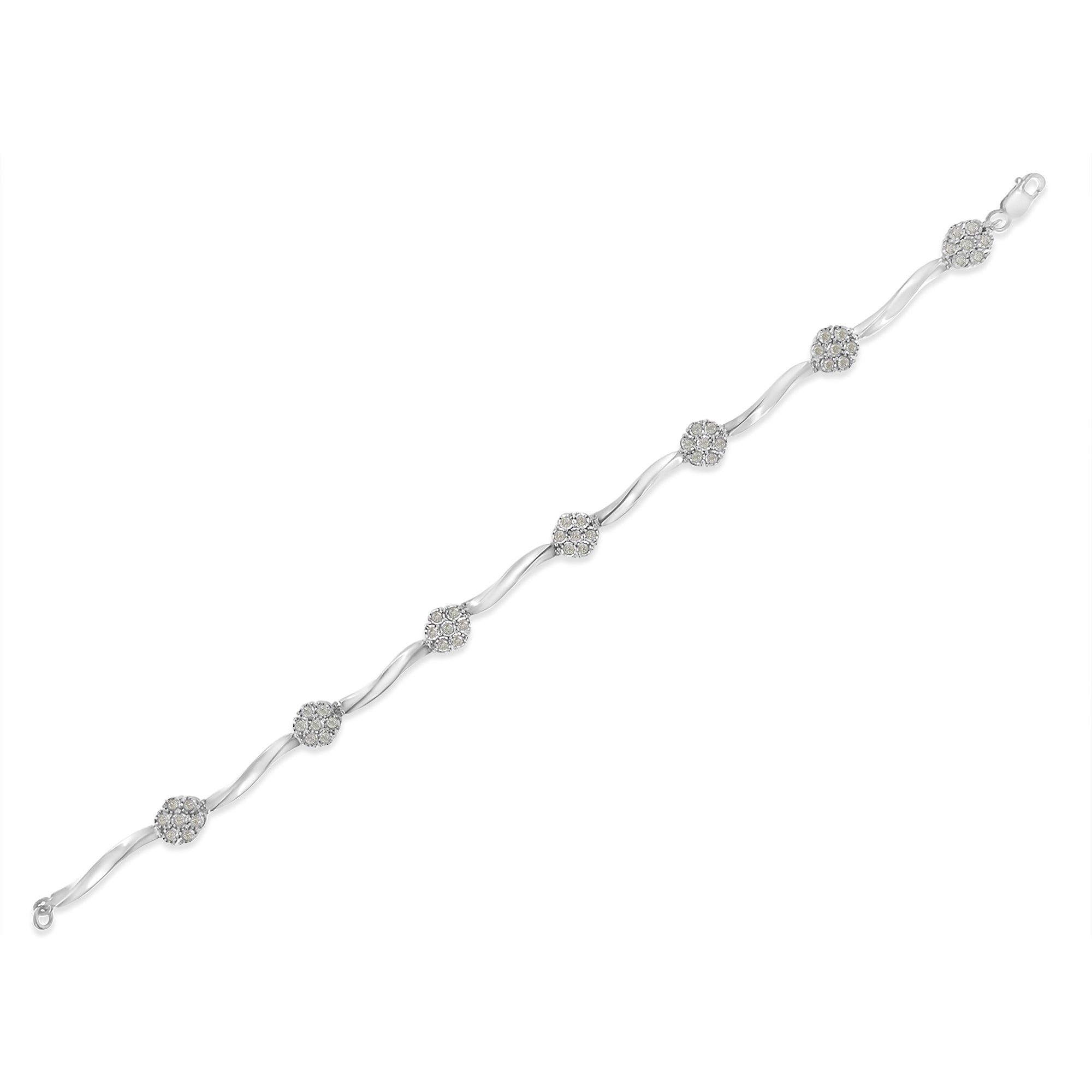.925 Sterling Silver 1/4 Cttw Diamond Cluster Miracle-Set Station & Twisted Bar 7" Tennis Bracelet H-I Color, I2-I3 Clarity on sale at MyriadMart
