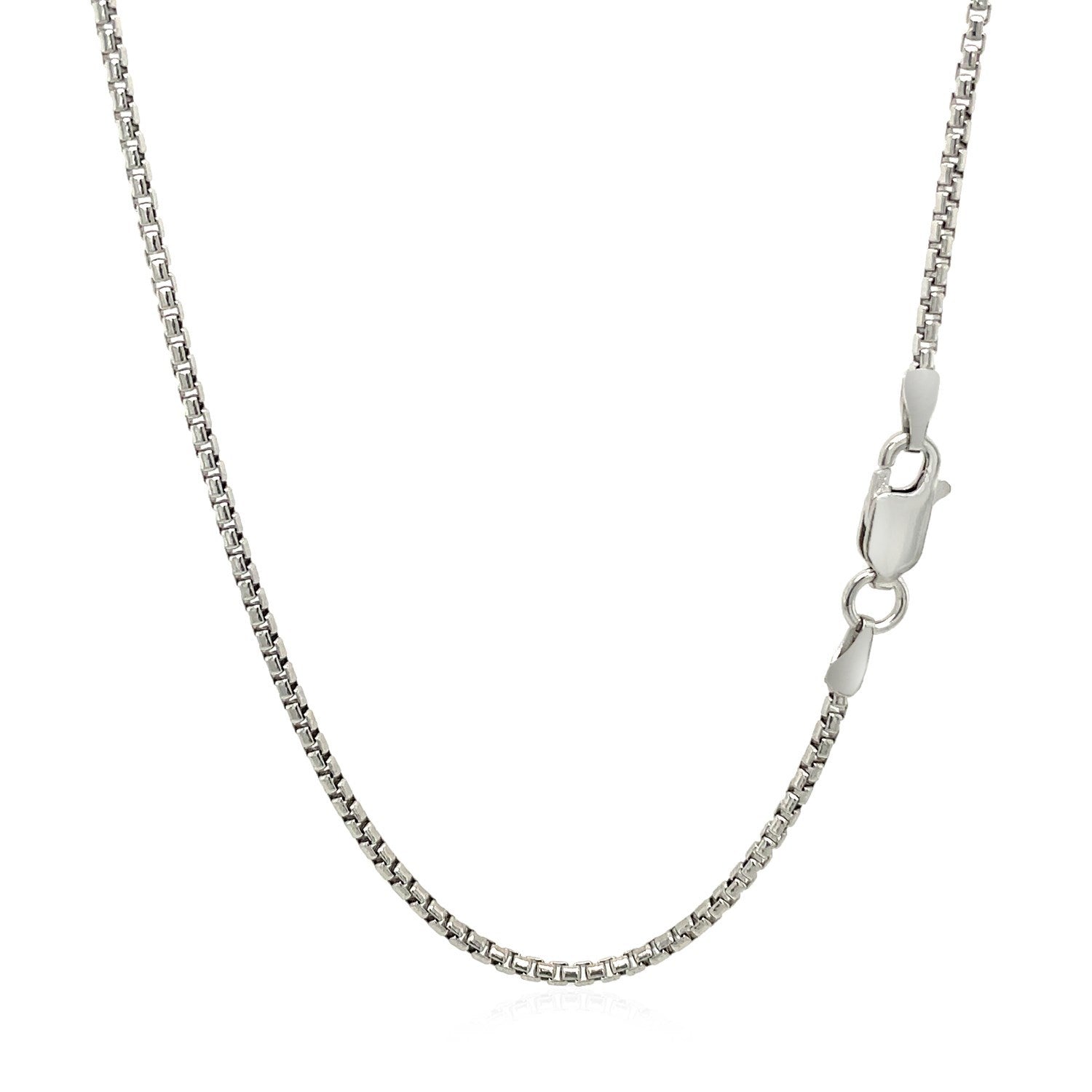 Sterling Silver Rhodium Plated Round Box Chain 1.5mm on sale at MyriadMart