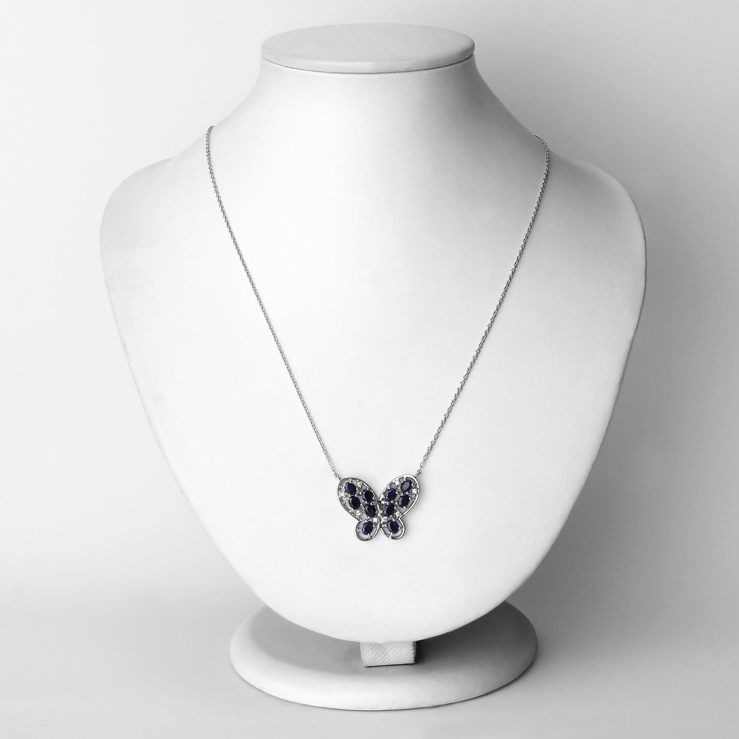 2.16 Carat Genuine Blue Sapphire and White Zircon .925 Sterling Silver Necklace on sale at MyriadMart