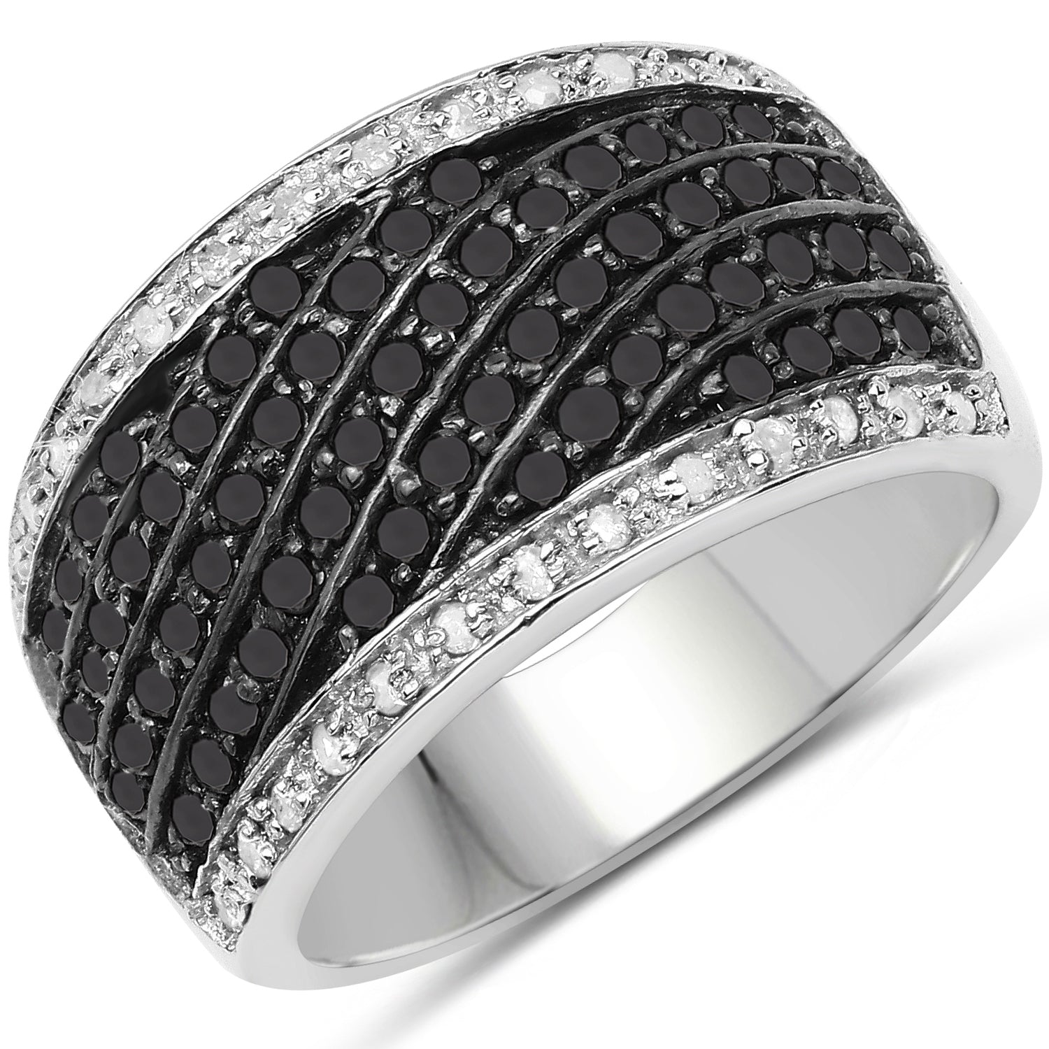 0.79 Carat Genuine Black Diamond and White Diamond .925 Sterling Silver Ring on sale at MyriadMart