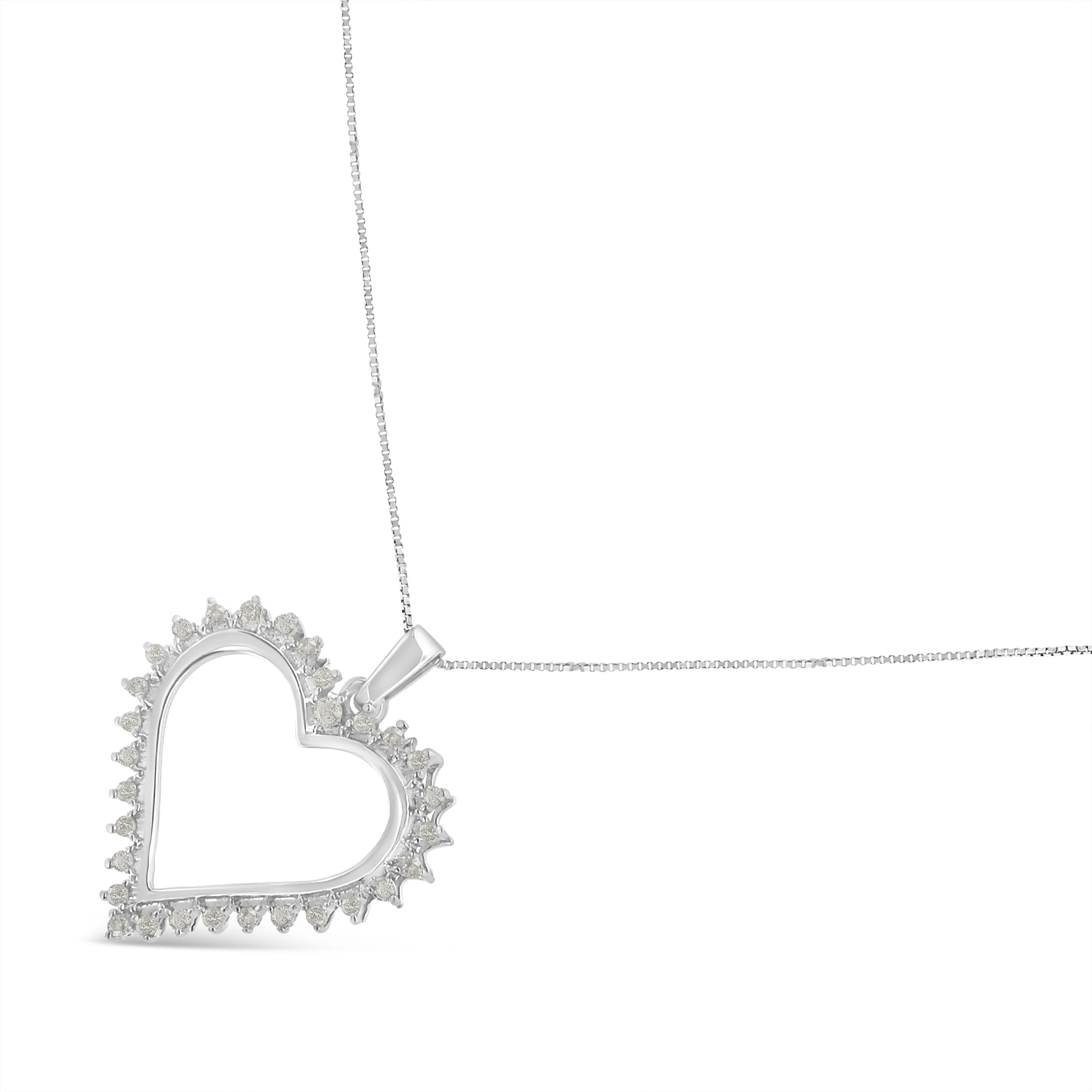 .925 Sterling Silver 1/4 cttw 3-Prong Diamond Open Heart 18" Pendant Necklace I-J Color, I3 Clarity on sale at MyriadMart