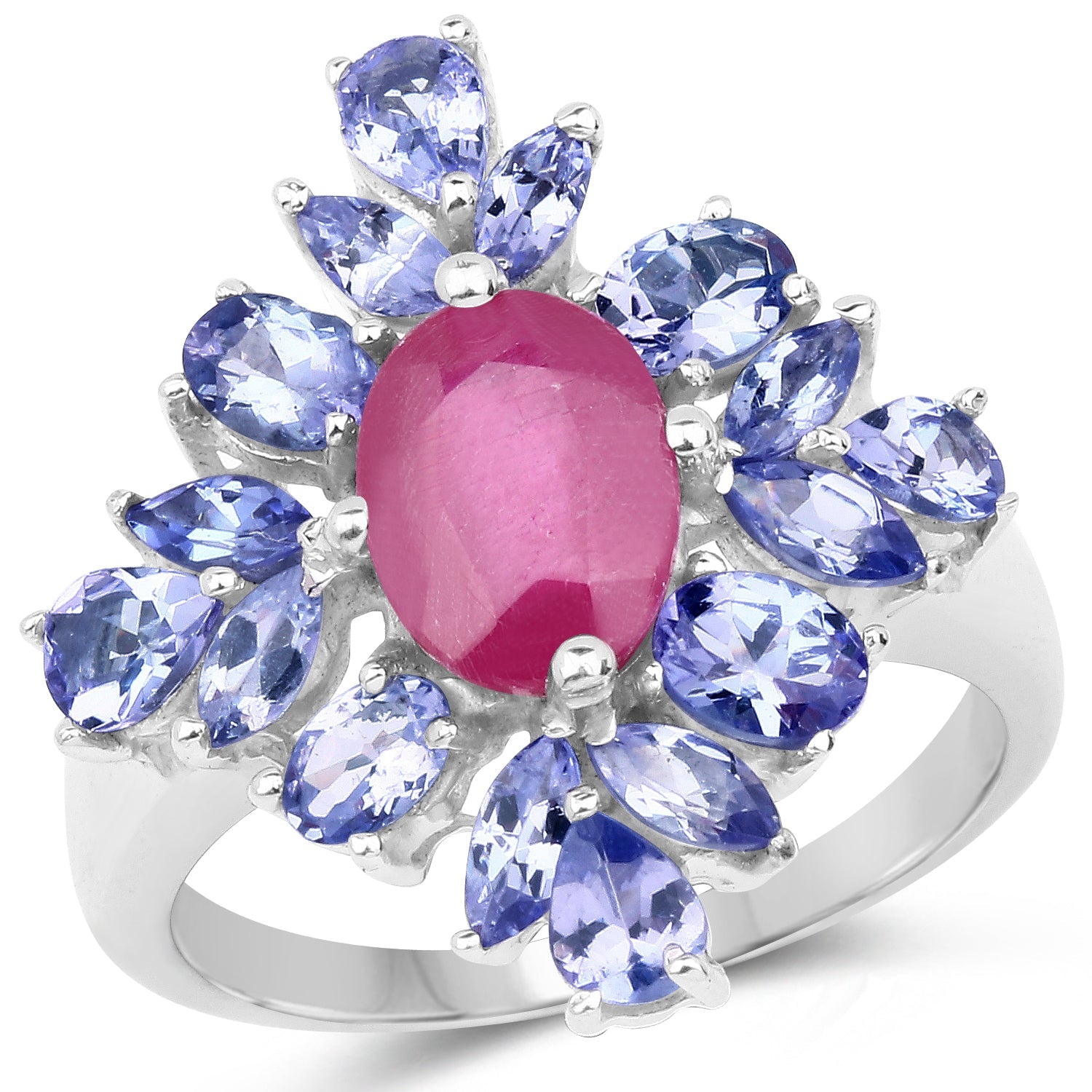 3.48 Carat Glass Filled Ruby and Tanzanite .925 Sterling Silver Ring on sale at MyriadMart
