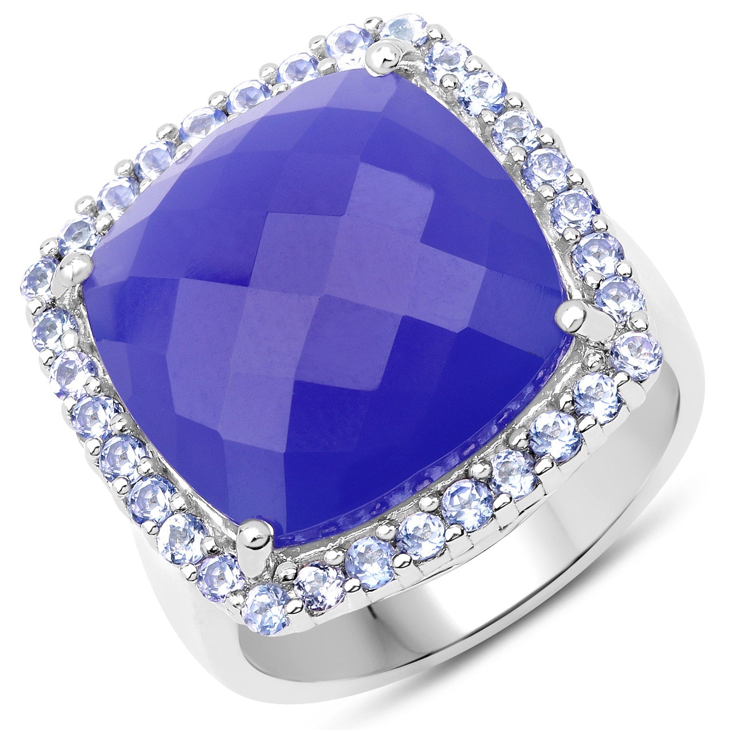 11.56 Carat Genuine Blue Chelcedonia and Tanzanite .925 Sterling Silver Ring on sale at MyriadMart