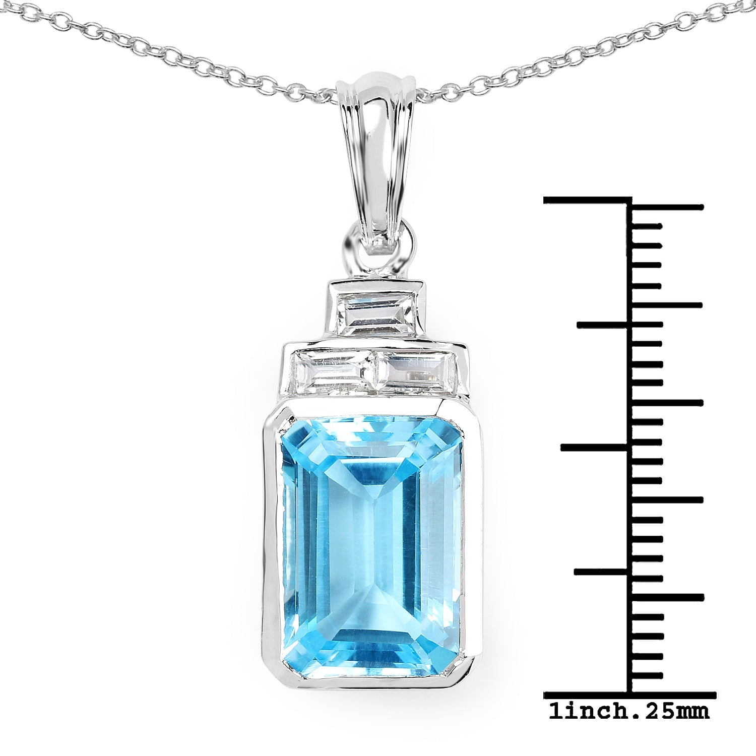9.99 Carat Genuine Swiss Blue Topaz and White Topaz .925 Sterling Silver Pendant on sale at MyriadMart