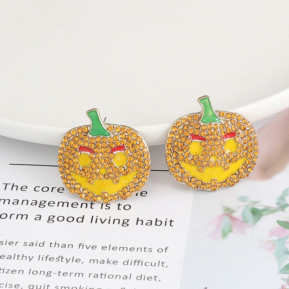 Demon Pumpkin Rhinestone Alloy Earrings - MyriadMart