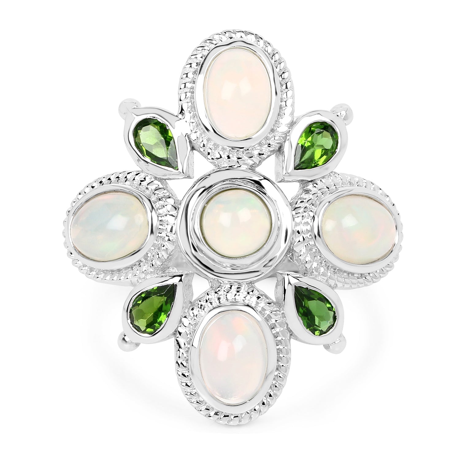 2.97 Carat Genuine Ethiopian Opal And Chrome Diopside .925 Sterling Silver Ring on sale at MyriadMart