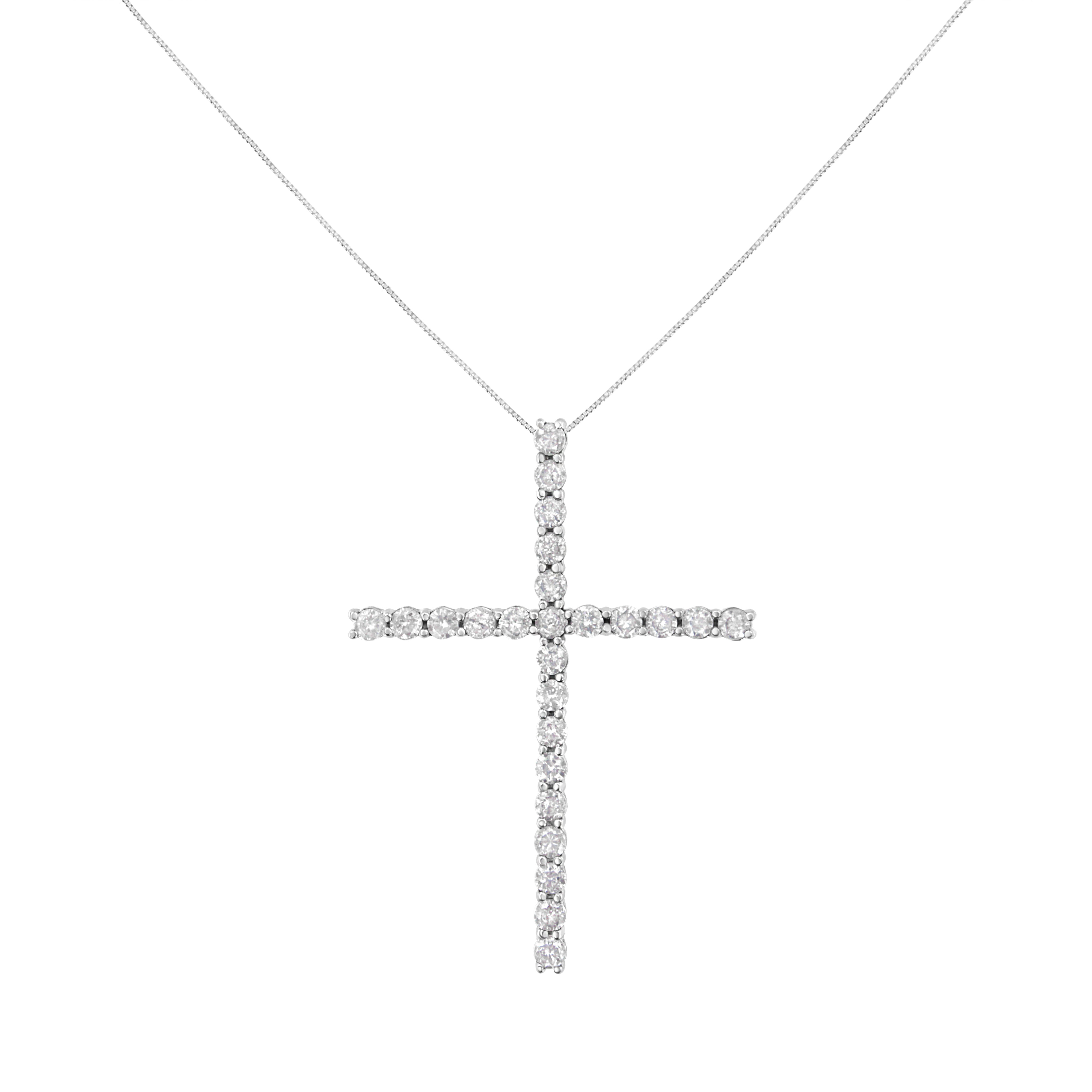 .925 Sterling Silver 2 1/2 cttw Diamond Cross Pendant Necklace H-I, I2-I3 on sale at MyriadMart