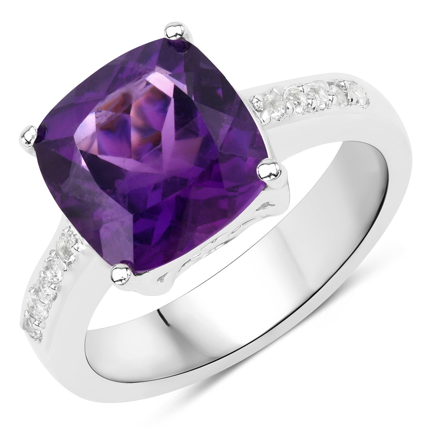 3.32 Carat Genuine Amethyst and White Topaz .925 Sterling Silver Ring on sale at MyriadMart
