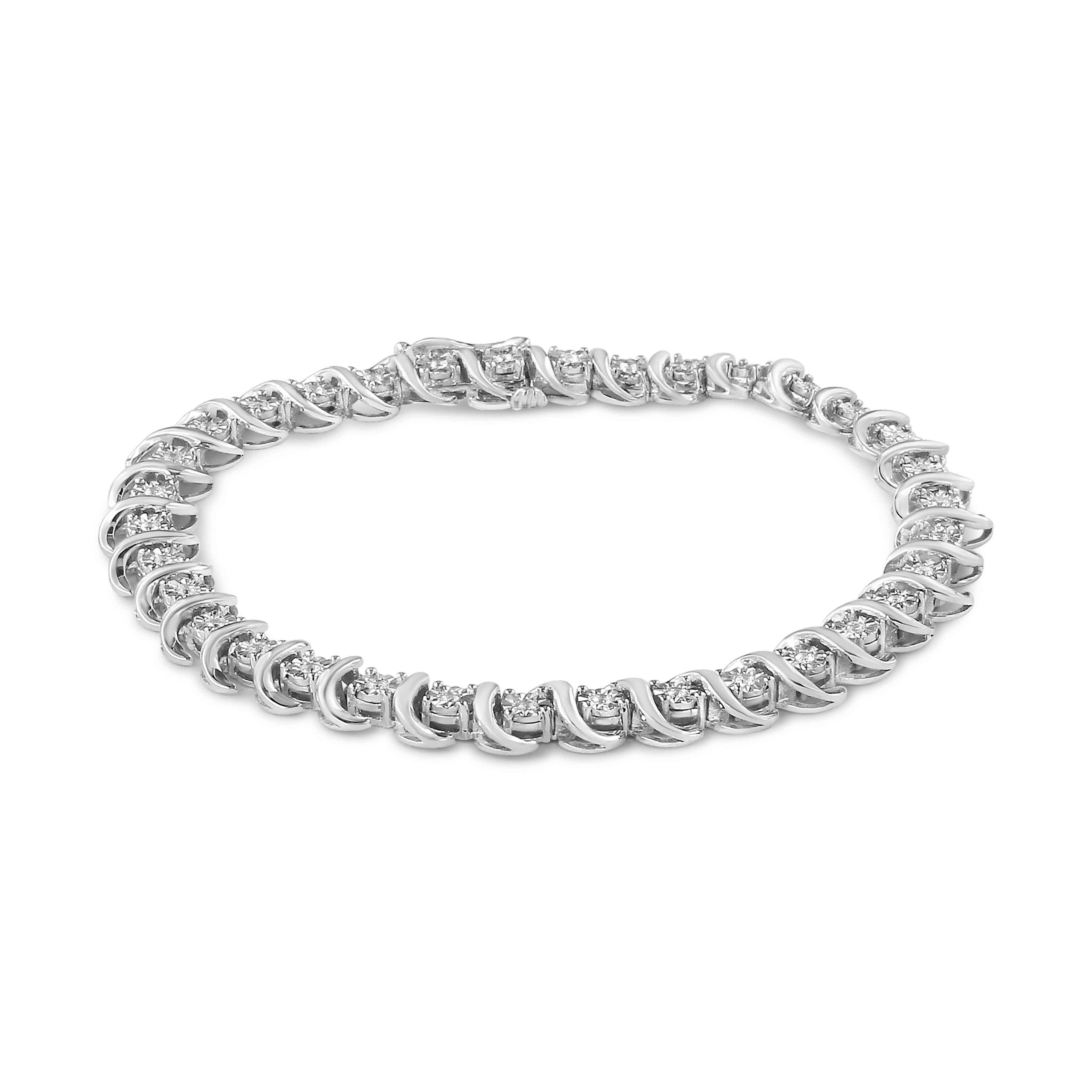 .925 Sterling Silver 1/3 Cttw Miracle-Set Diamond "S" Link Tennis Bracelet I-J Color, I3 Clarity - Size 7.25" on sale at MyriadMart