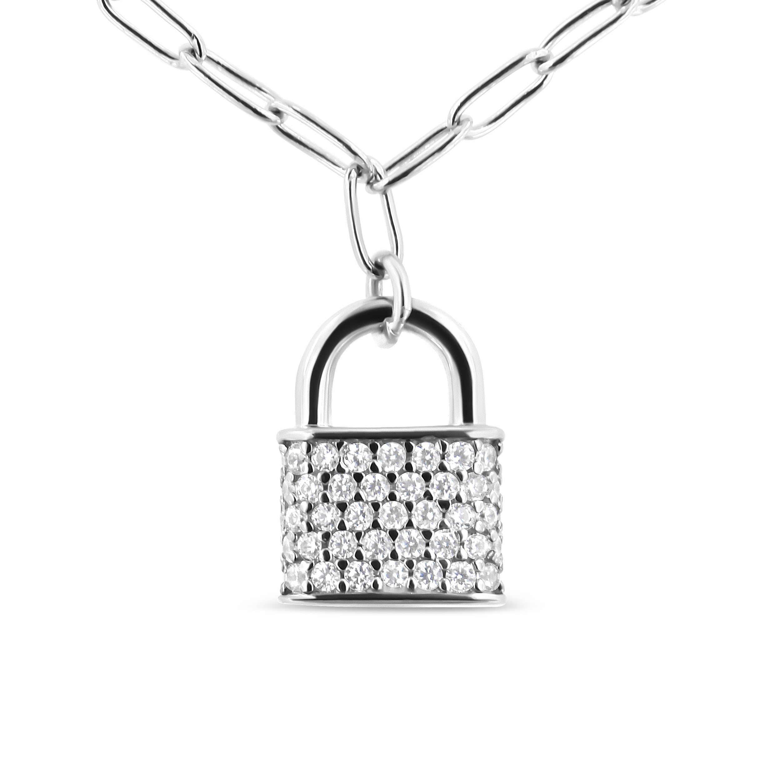 .925 Sterling Silver 1/4 Cttw Diamond Lock 18" Pendant Necklace with Paperclip Chain H-I Color, SI2-I1 Clarity on sale at MyriadMart