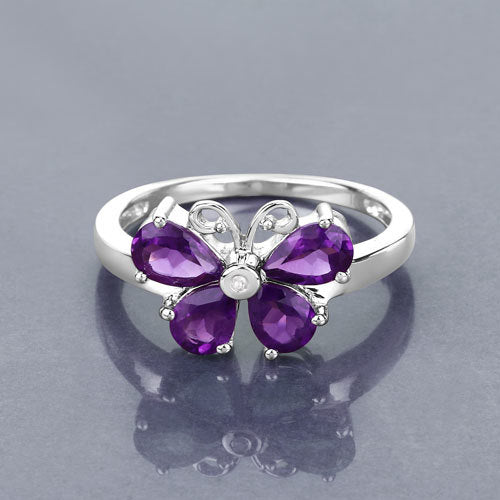1.35 Carat Genuine Amethyst and Created White Sapphire .925 Sterling Silver Ring on sale at MyriadMart