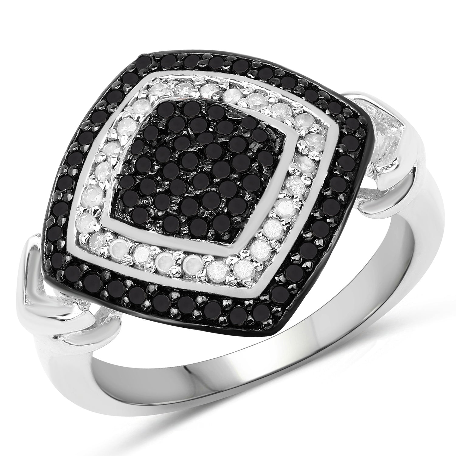 0.56 Carat Genuine White Diamond and Black Diamond .925 Sterling Silver Ring on sale at MyriadMart