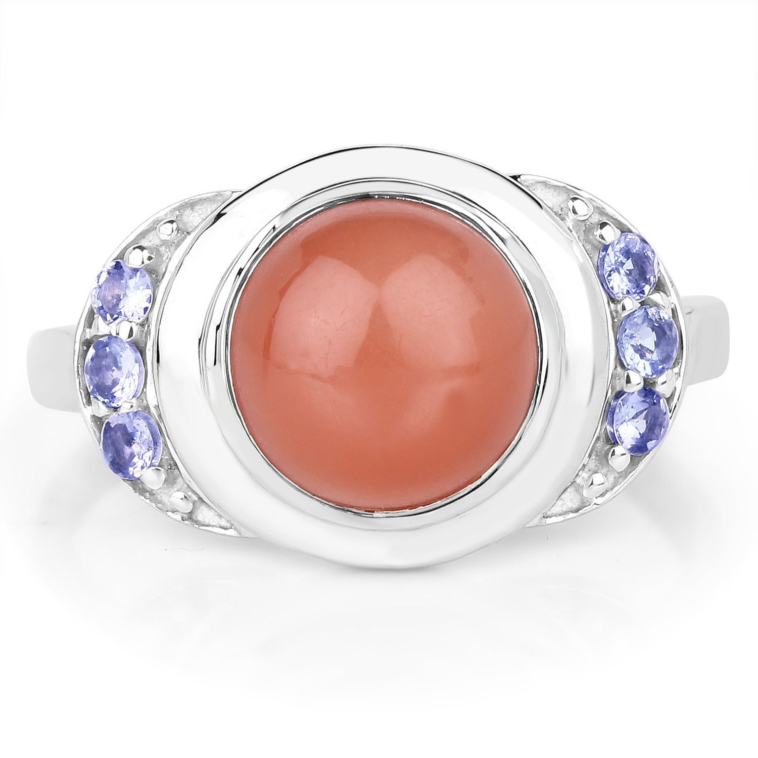 3.01 Carat Genuine Peach Moonstone and Tanzanite .925 Sterling Silver Ring on sale at MyriadMart