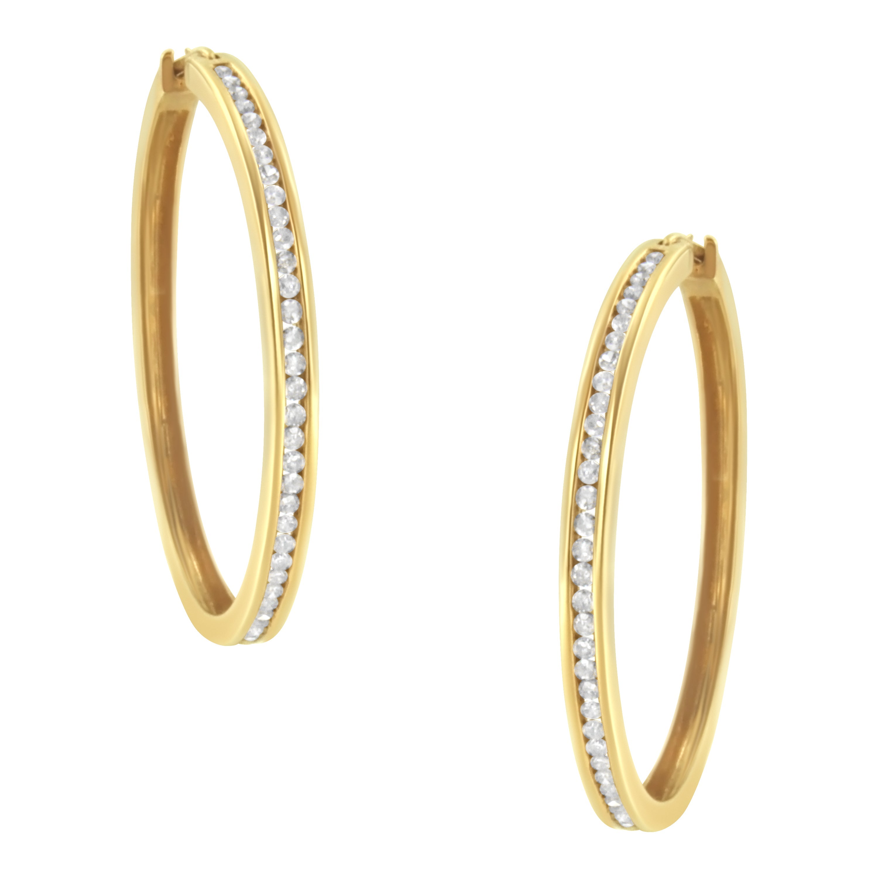 14K Yellow Gold 1.0 Cttw Round Brilliant Cut Diamond Channel Set Circle Hoop Earrings I-J Color, I1-I2 Clarity on sale at MyriadMart