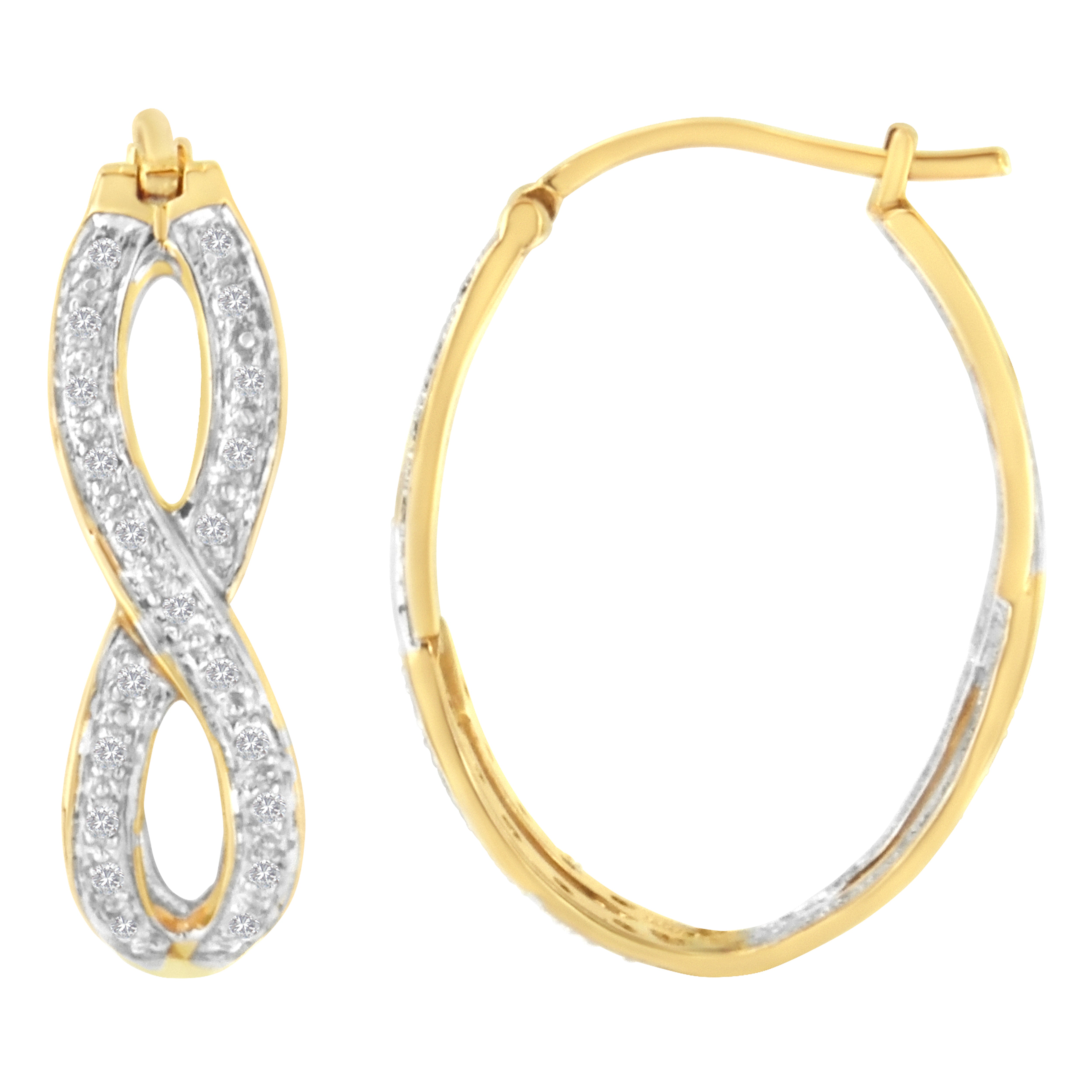 10K Yellow and White Gold 1/4 cttw Diamond Double Infinity Hoop Earrings I-J Clarity, I1-I2 Color on sale at MyriadMart