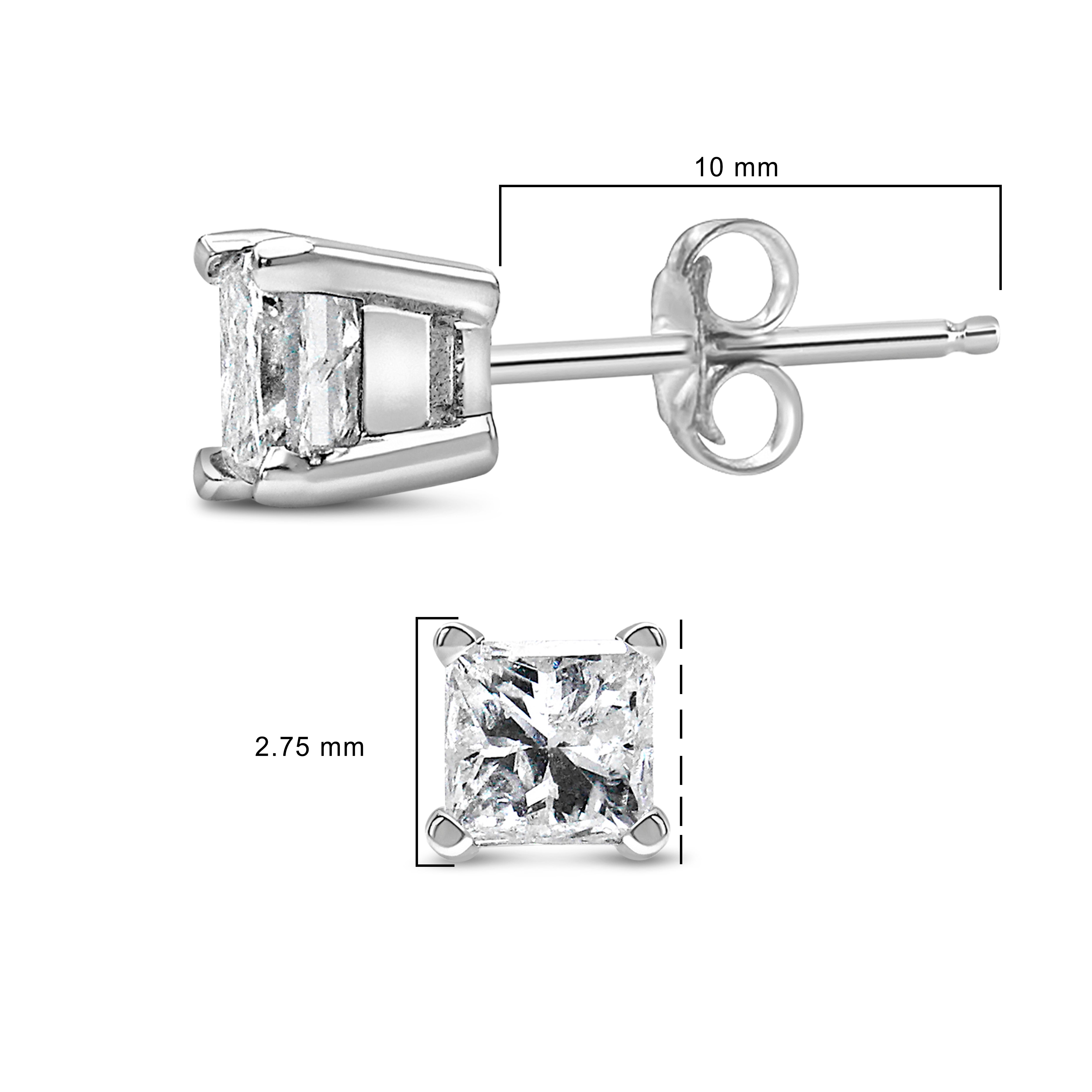 .925 Sterling Silver 1/4 Cttw Princess-Cut Diamond Solitaire Stud Earrings H-I Color, I1-I2 Clarity on sale at MyriadMart