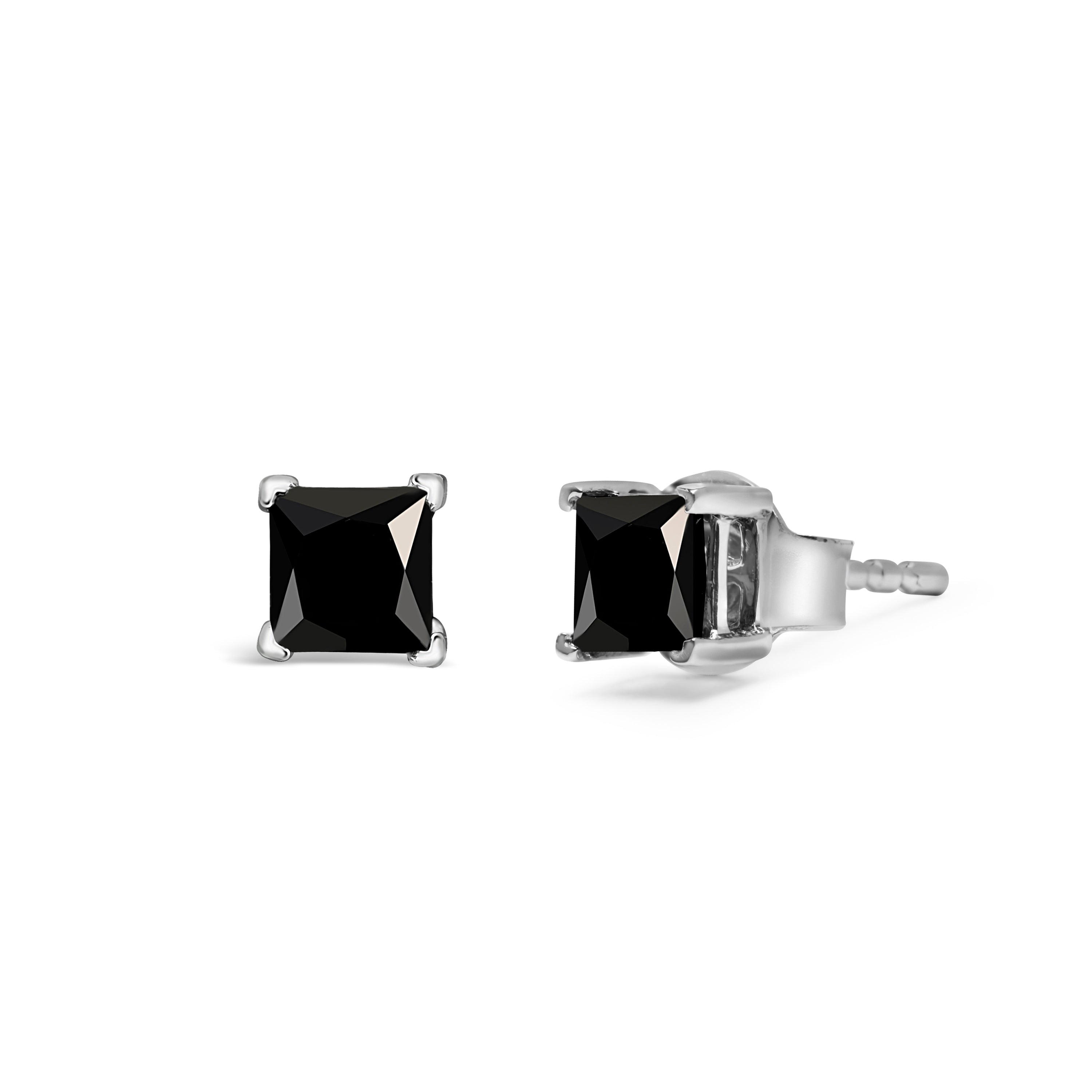 14K White Gold 1/2 Cttw Princess-Cut Treated Black Diamond Classic 4-Prong Stud Earrings with Push Backs Fancy Color-Enhanced, I2-I3 Clarity on sale at MyriadMart