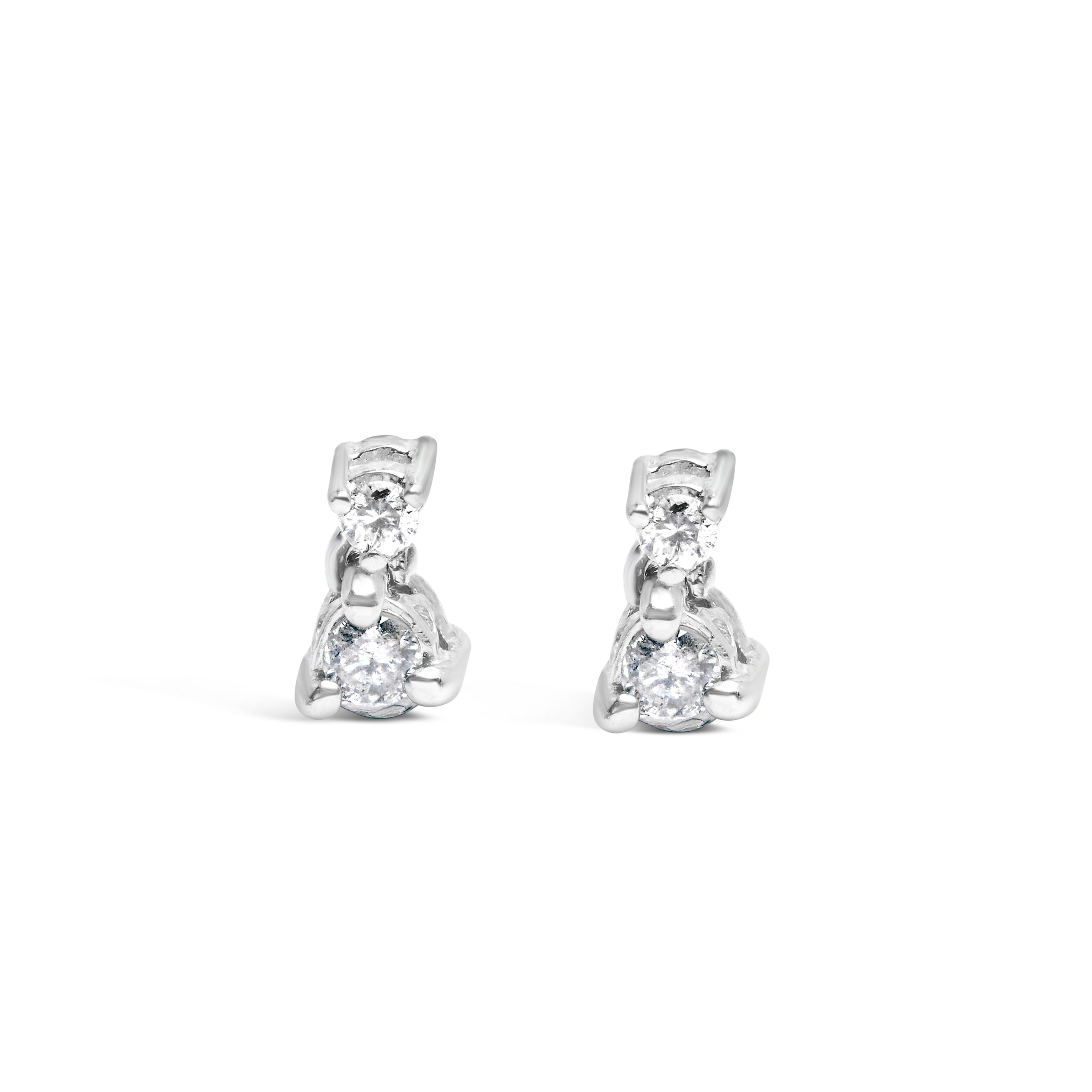 14K White Gold 1/4 Cttw Double Diamond Drop and Dangle Stud Earrings H-I Color, SI1-SI2 Clarity on sale at MyriadMart