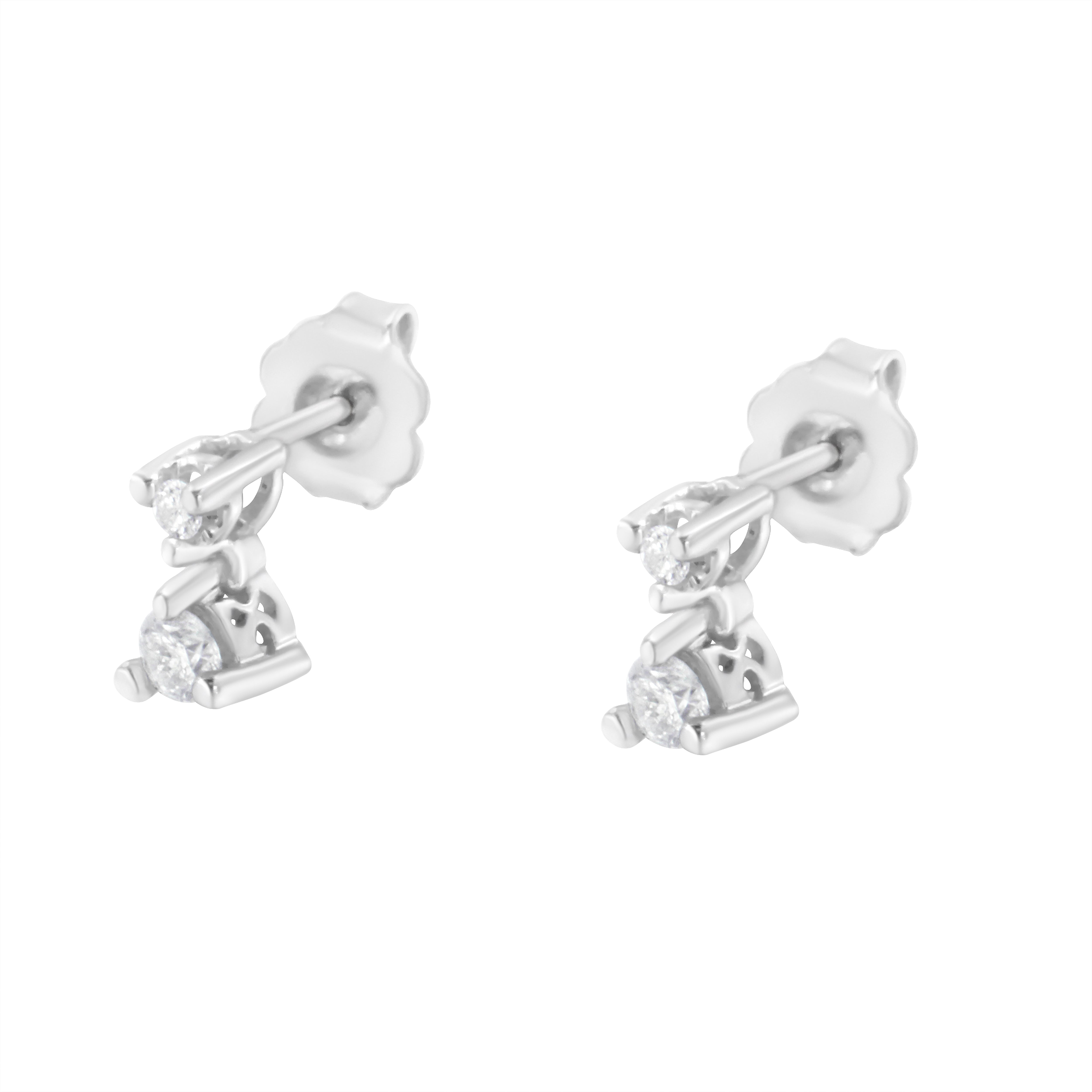 14K White Gold 1/4 Cttw Double Diamond Drop and Dangle Stud Earrings H-I Color, SI1-SI2 Clarity on sale at MyriadMart