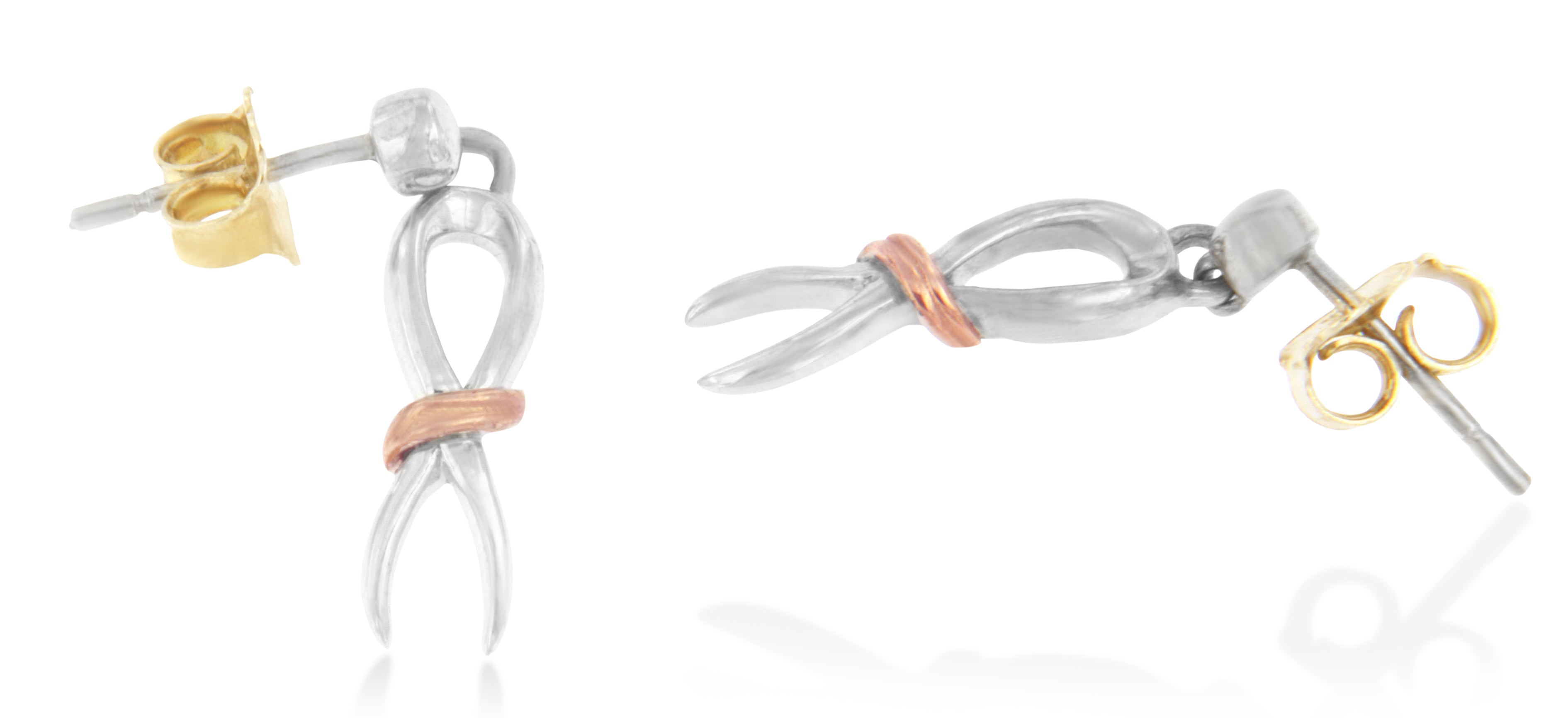 10K Two-Toned Gold Flash Plated .925 Sterling Silver Awareness Ribbon Dangle Earrings on sale at MyriadMart