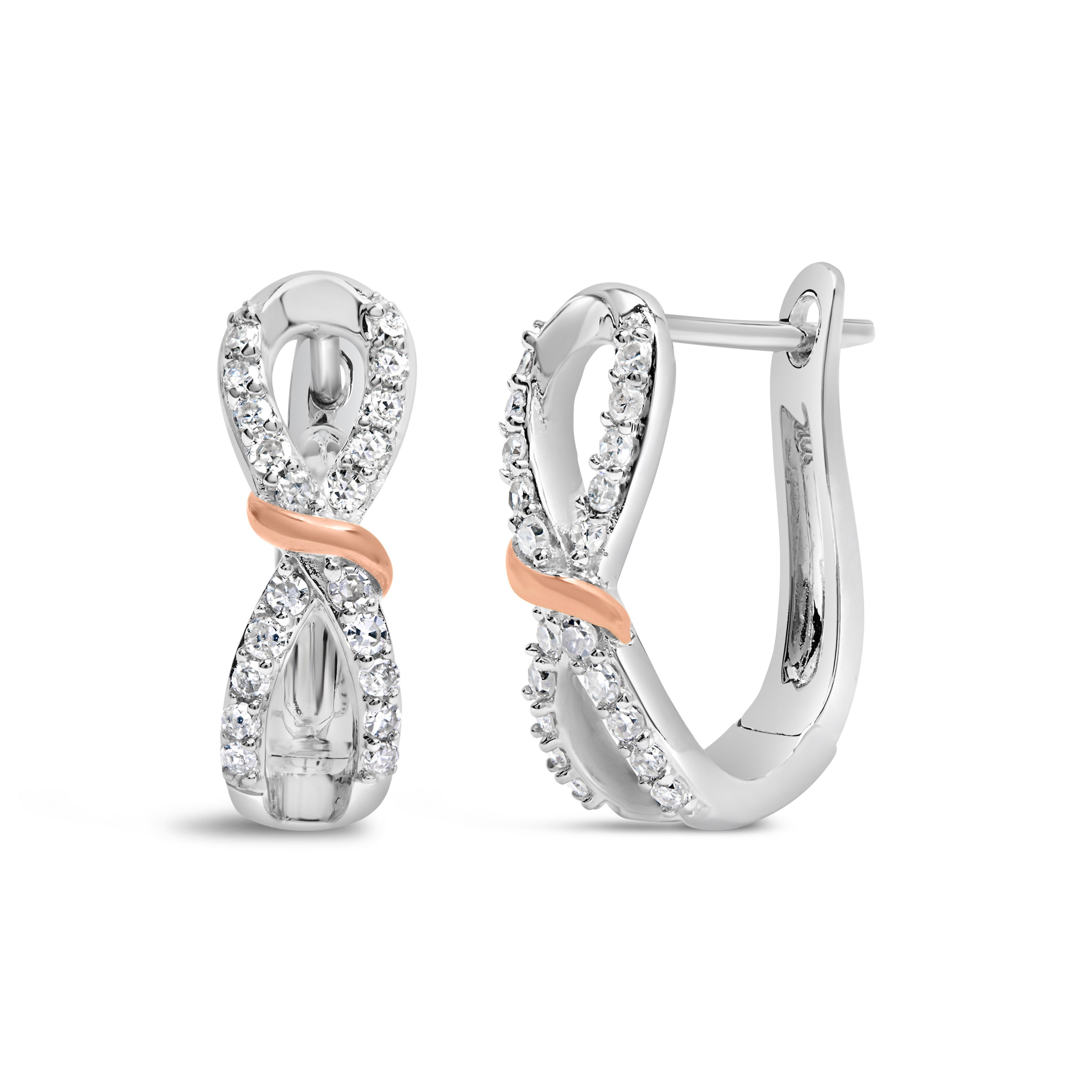 10K White and Rose Gold 1/3 Cttw Diamond Infinite and Ribbon Hoop Earrings H-I Color, I1-I2 Clarity on sale at MyriadMart