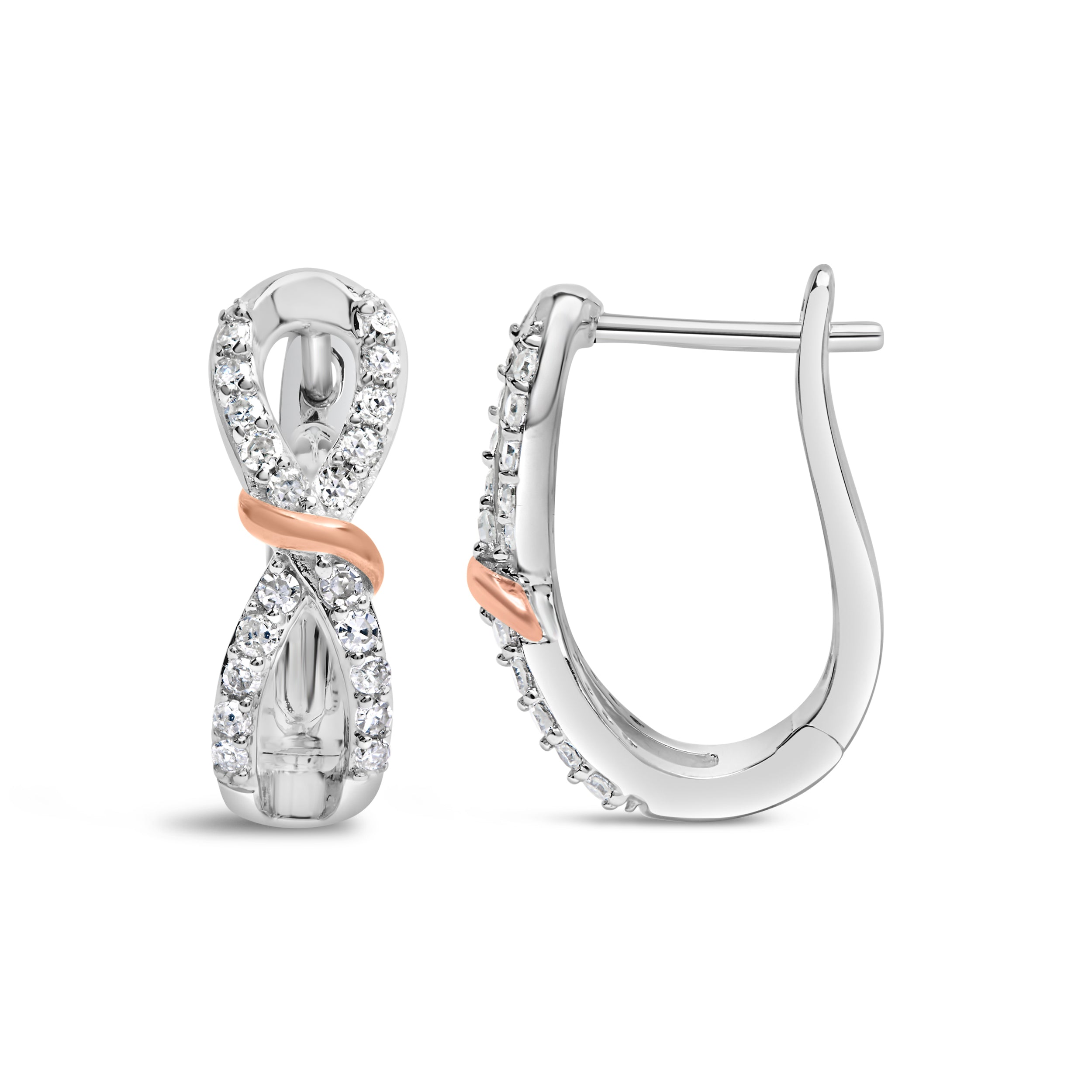 10K White and Rose Gold 1/3 Cttw Diamond Infinite and Ribbon Hoop Earrings H-I Color, I1-I2 Clarity on sale at MyriadMart