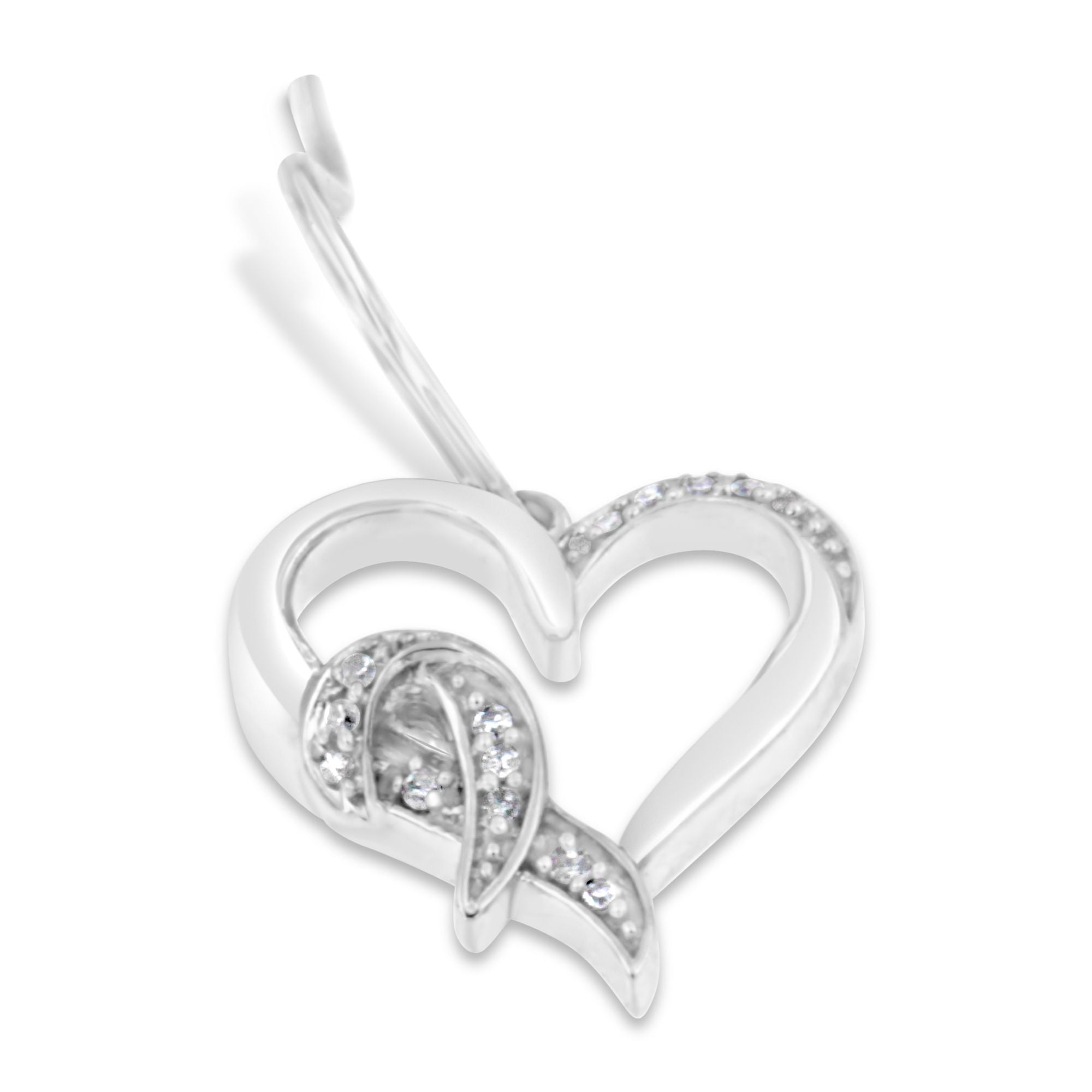 Sterling Silver Round Cut Diamond Heart Dangle Earrings 0.09 cttw, H-I Color, I1-I2 Clarity on sale at MyriadMart