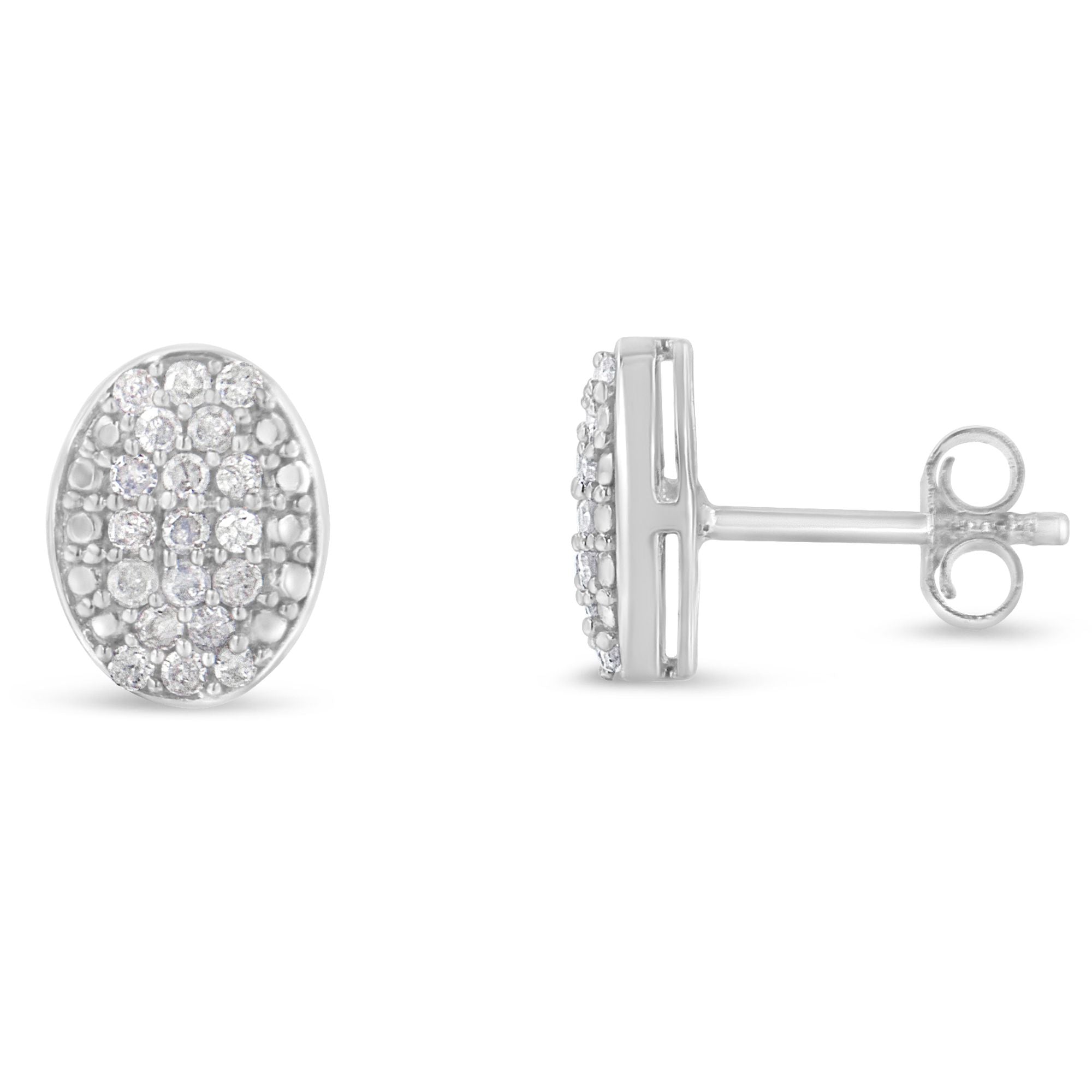 Sterling Silver Round Diamond Oval Cluster Earrings 1/2 cttw, I-J Color, I2-I3 Clarity on sale at MyriadMart