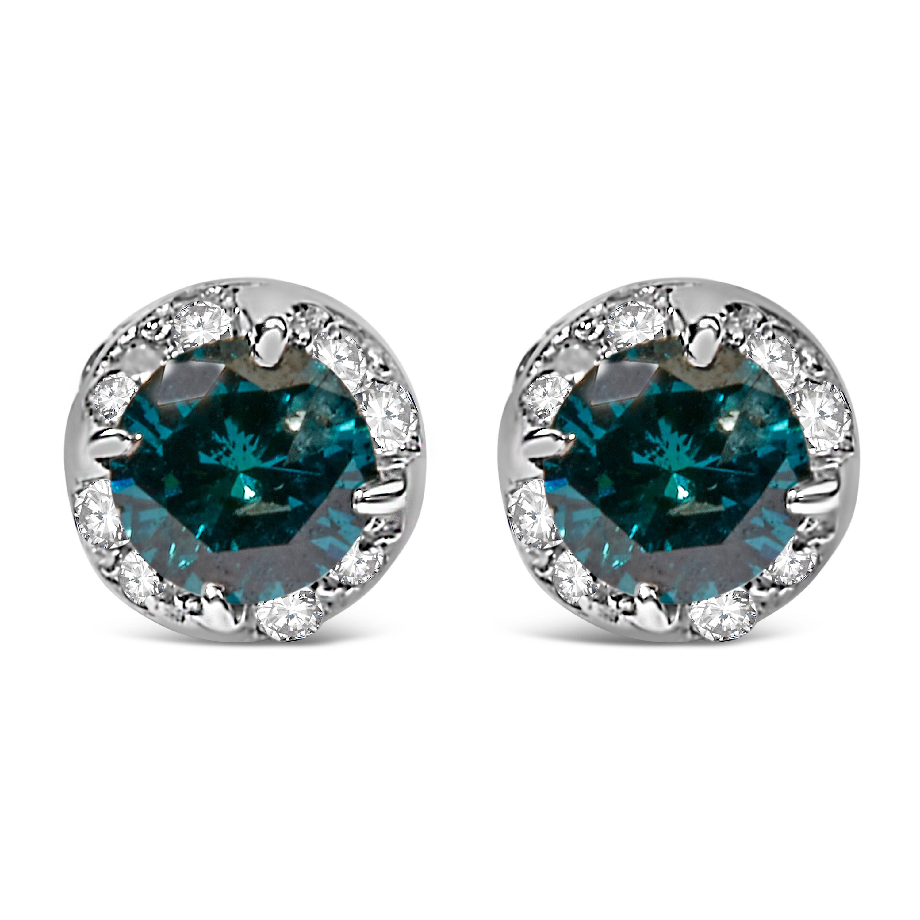 14K White Gold 1/2 cttw White and Treated Blue Round Diamond Earrings I-J I2-I3 on sale at MyriadMart