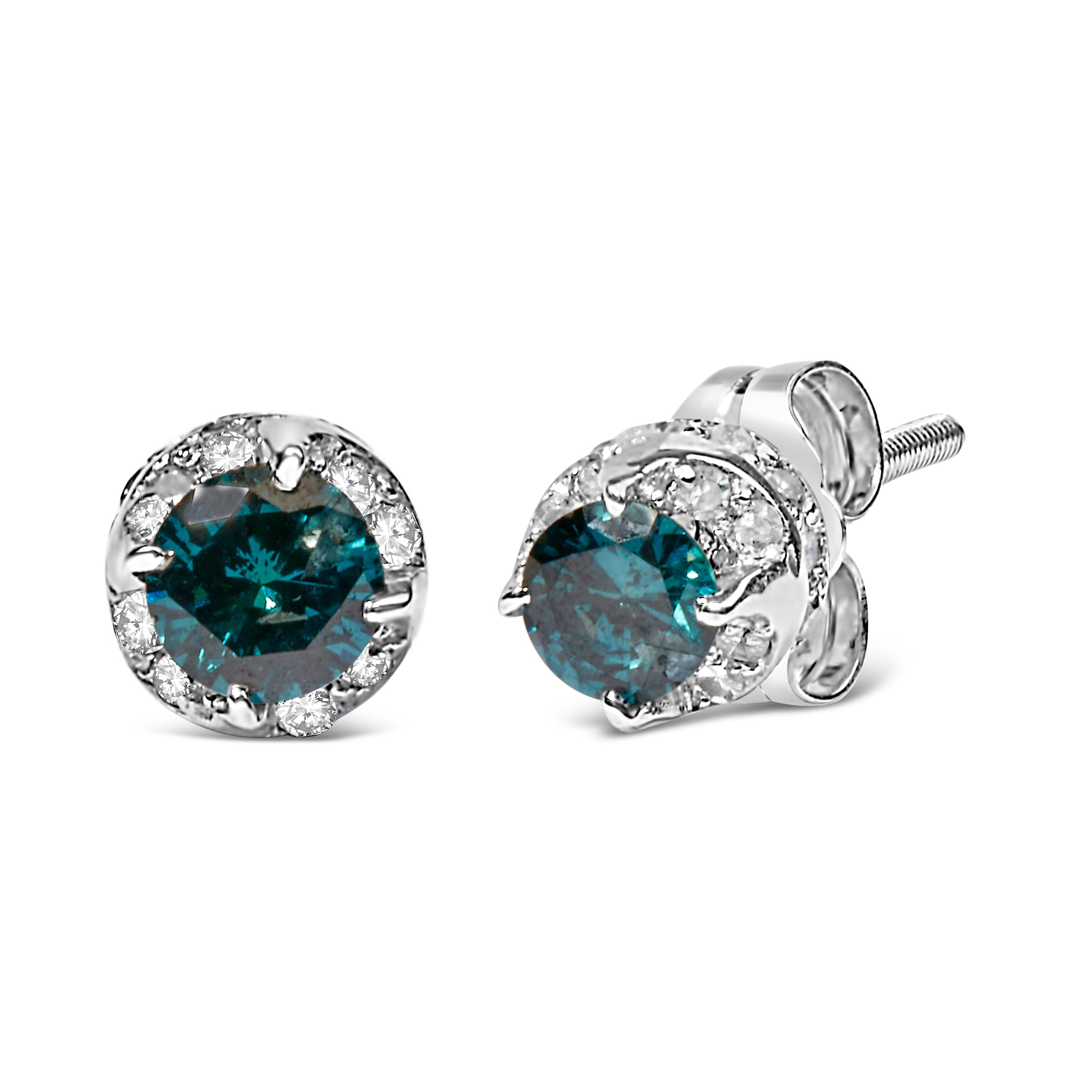 14K White Gold 1/2 cttw White and Treated Blue Round Diamond Earrings I-J I2-I3 on sale at MyriadMart