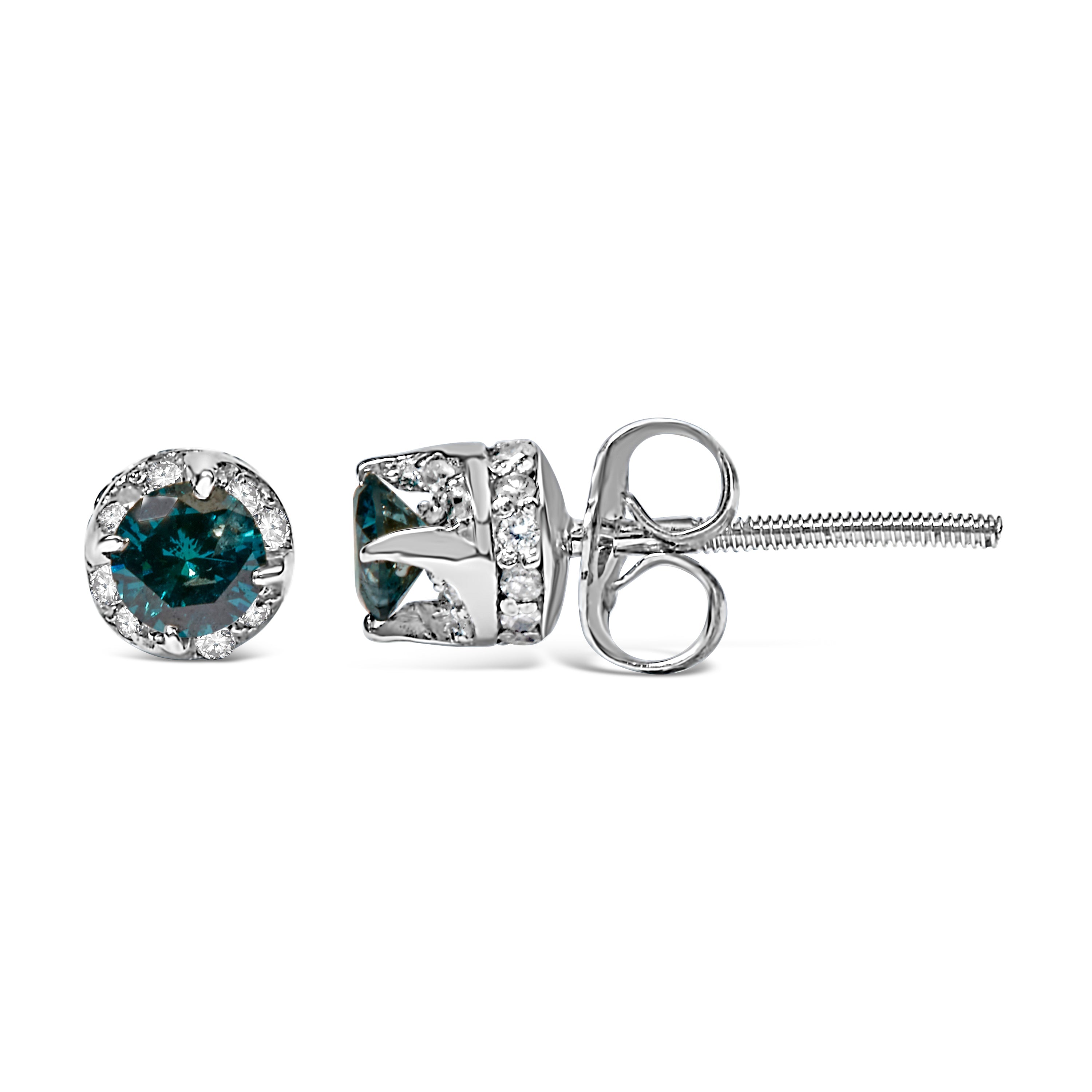 14K White Gold 1/2 cttw White and Treated Blue Round Diamond Earrings I-J I2-I3 on sale at MyriadMart