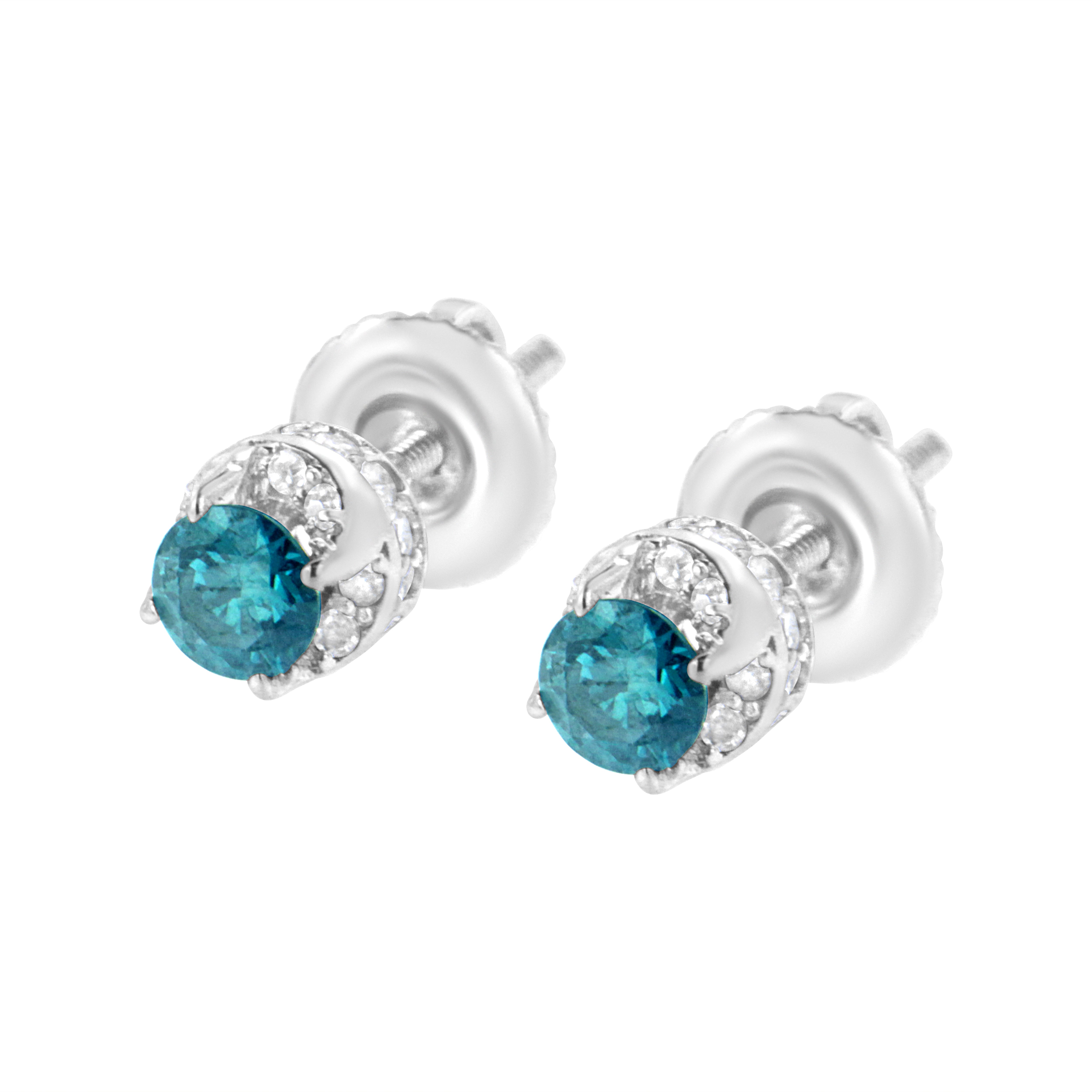 14K White Gold 1/2 cttw White and Treated Blue Round Diamond Earrings I-J I2-I3 on sale at MyriadMart