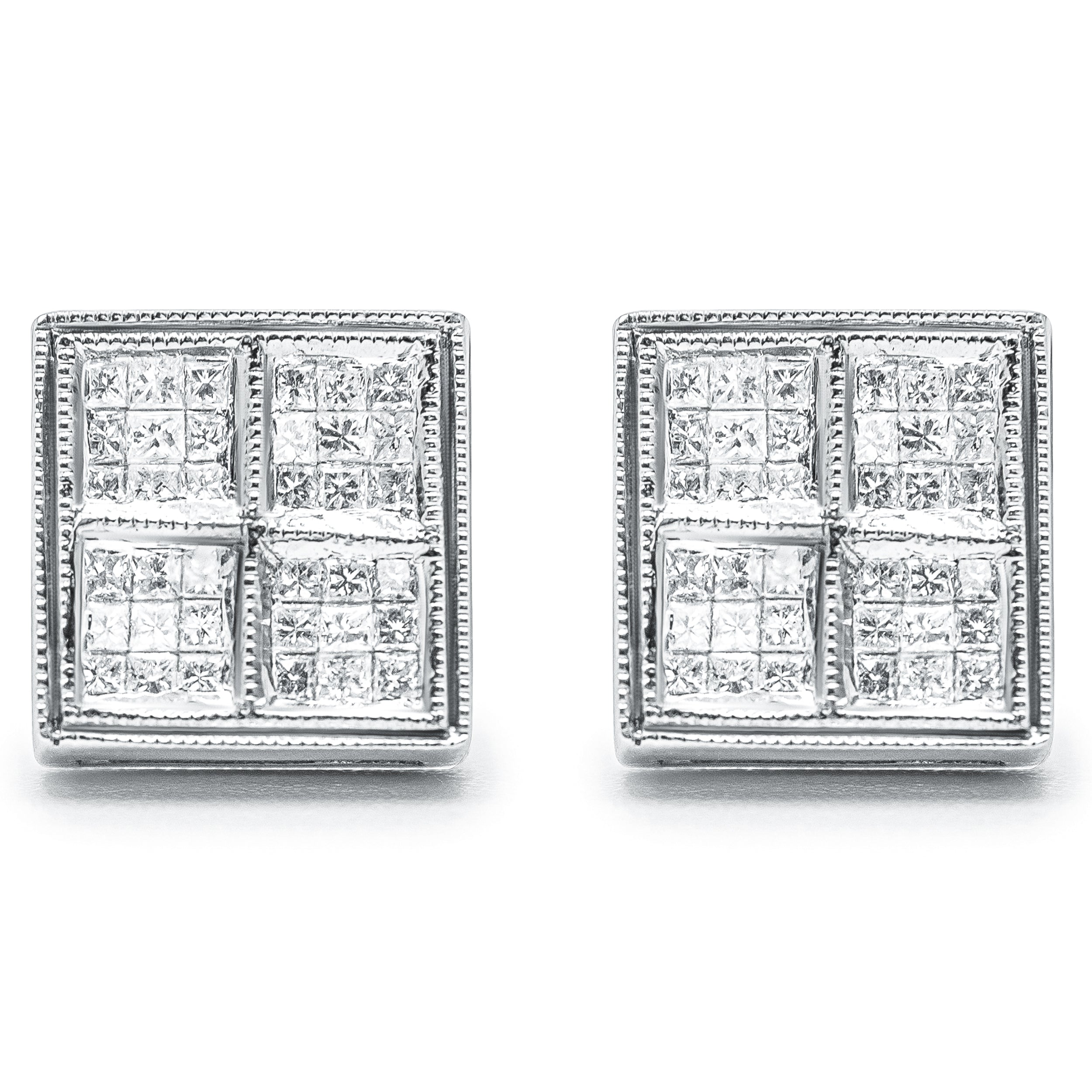 14K White Gold 1/2 Cttw Princess Diamond Composite Box Shape Milgrain Stud Earrings H-I Color, SI1-SI2 Clarity on sale at MyriadMart