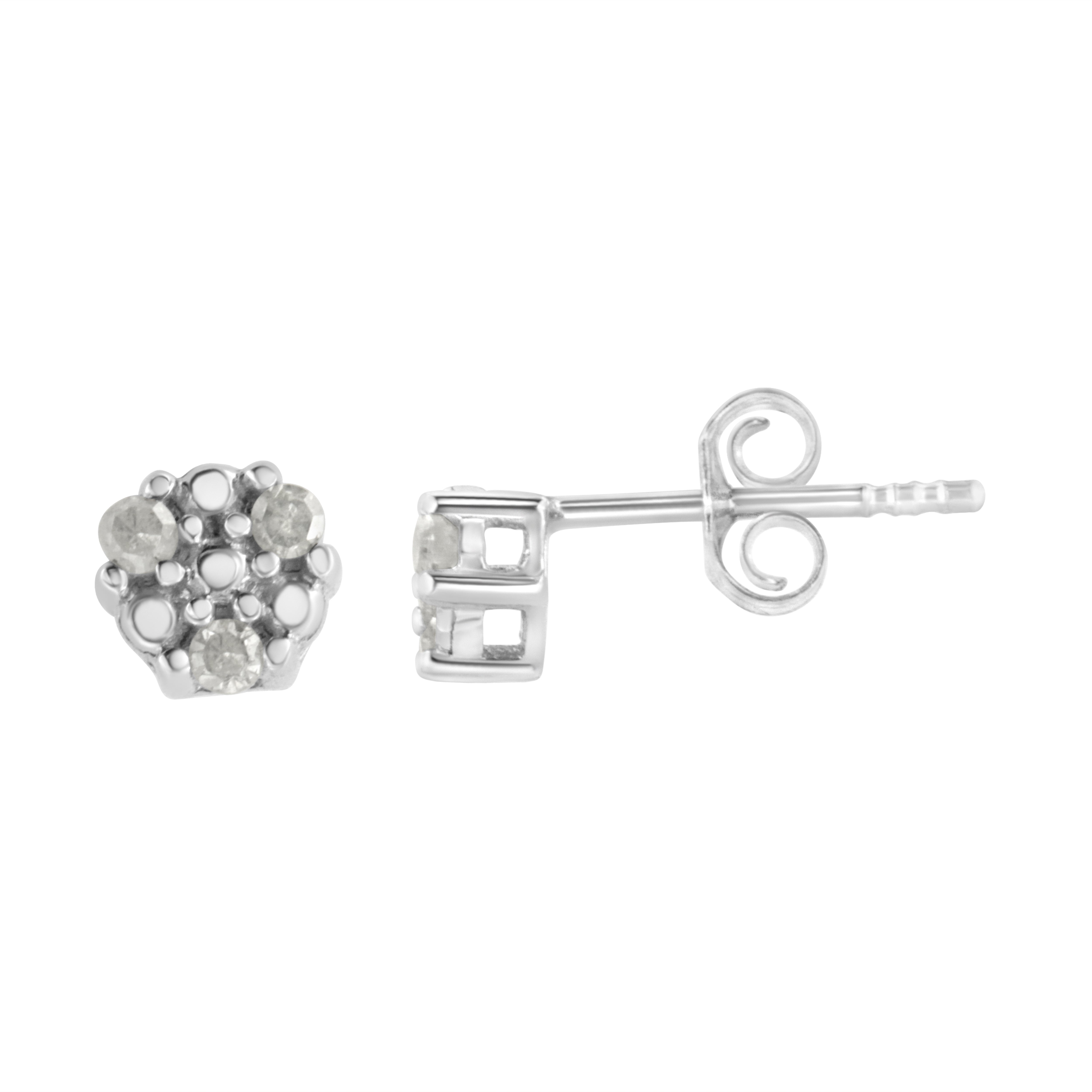 .925 Sterling Silver 1/10 cttw Prong Set Round-Cut Trio Diamond Stud Earrings I-J Color, I3 Clarity on sale at MyriadMart