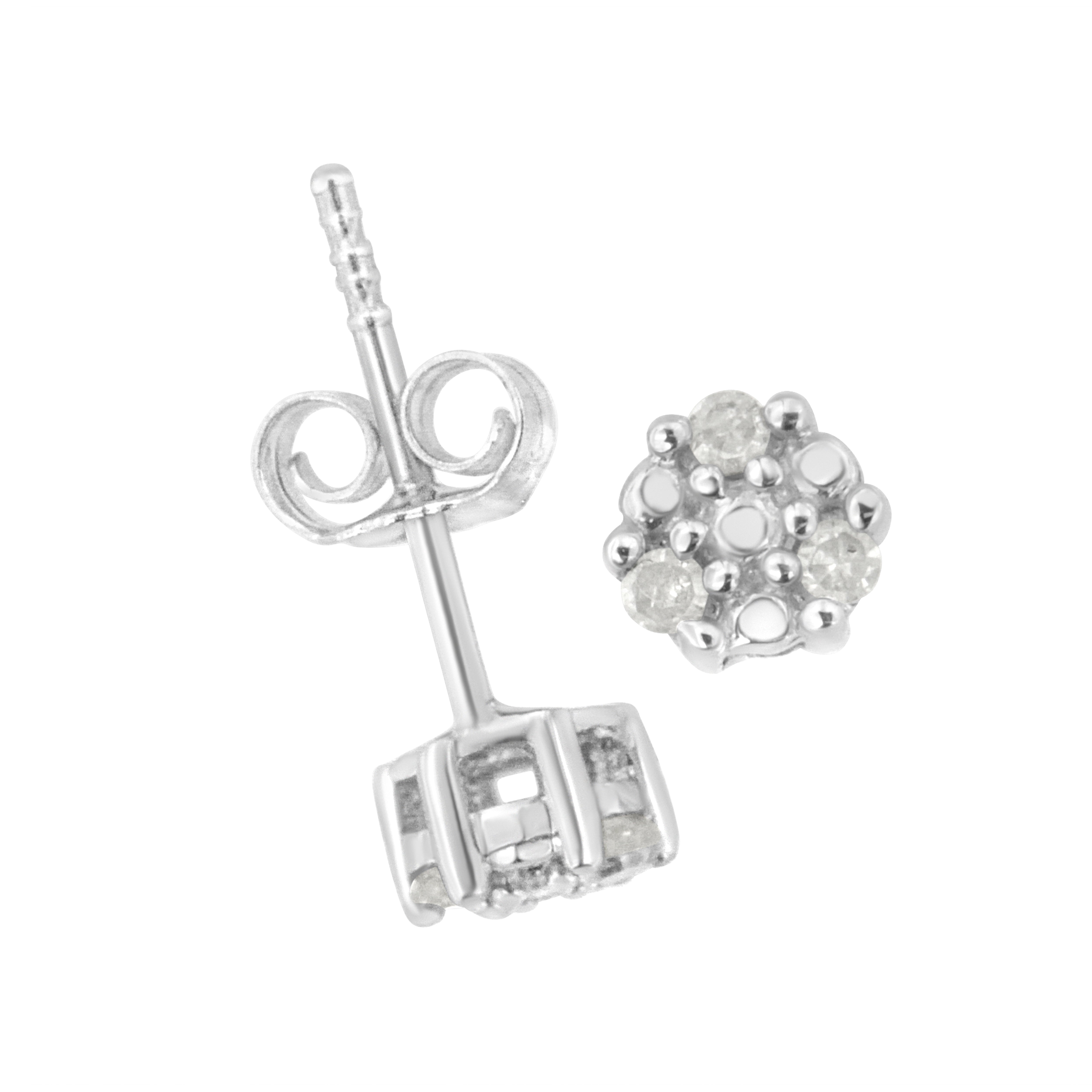 .925 Sterling Silver 1/10 cttw Prong Set Round-Cut Trio Diamond Stud Earrings I-J Color, I3 Clarity on sale at MyriadMart