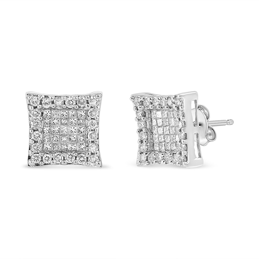 14K White Gold 1.00 Cttw Princess And Round-Cut Diamond Square Stud Earrings G-H Color, SI1-SI2 Clarity on sale at MyriadMart