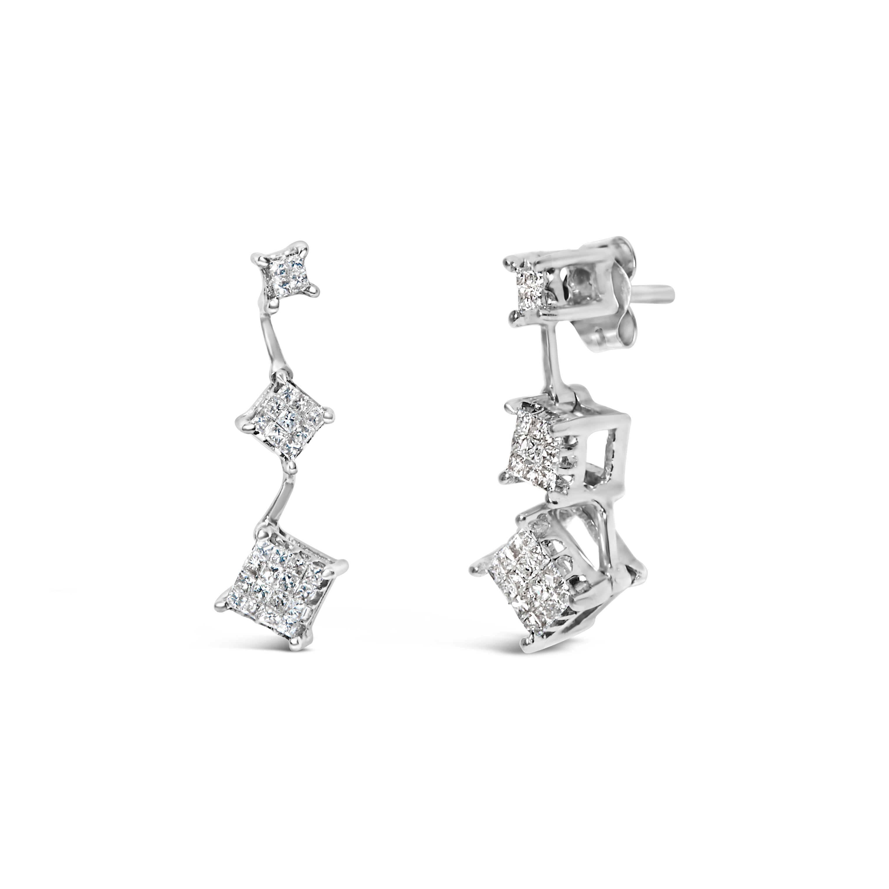 14K White Gold 1 cttw Princess Cut Diamond Earrings G-H, VS1-VS2 on sale at MyriadMart